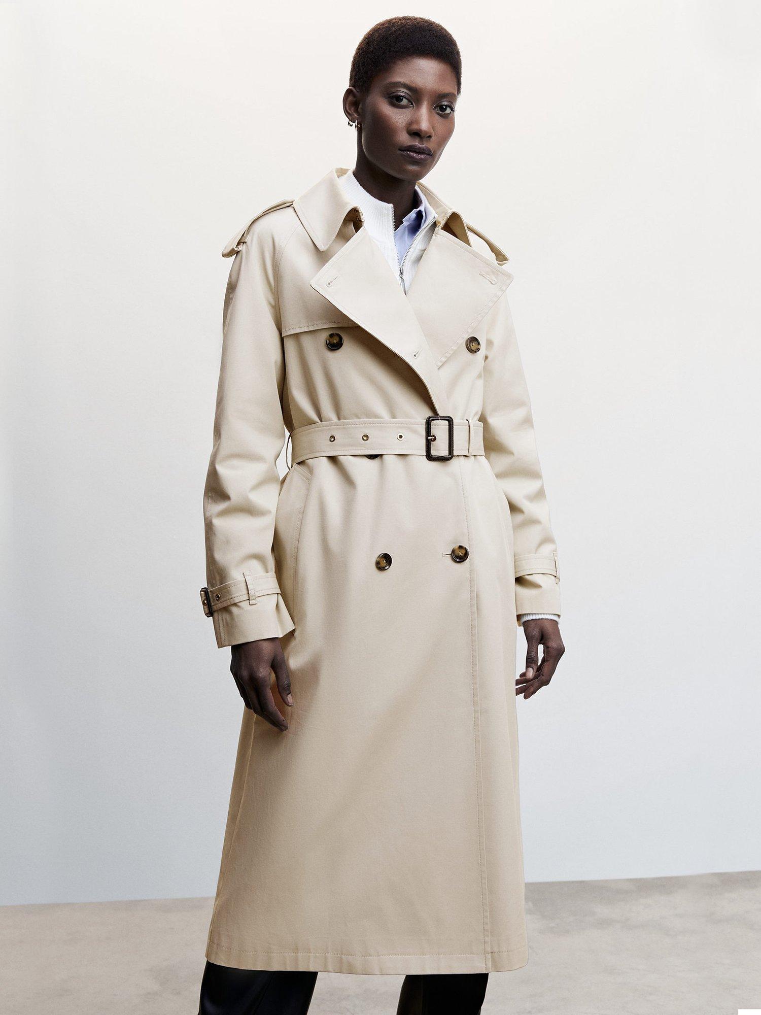 Mango June Double Breasted Trench Coat, Grey