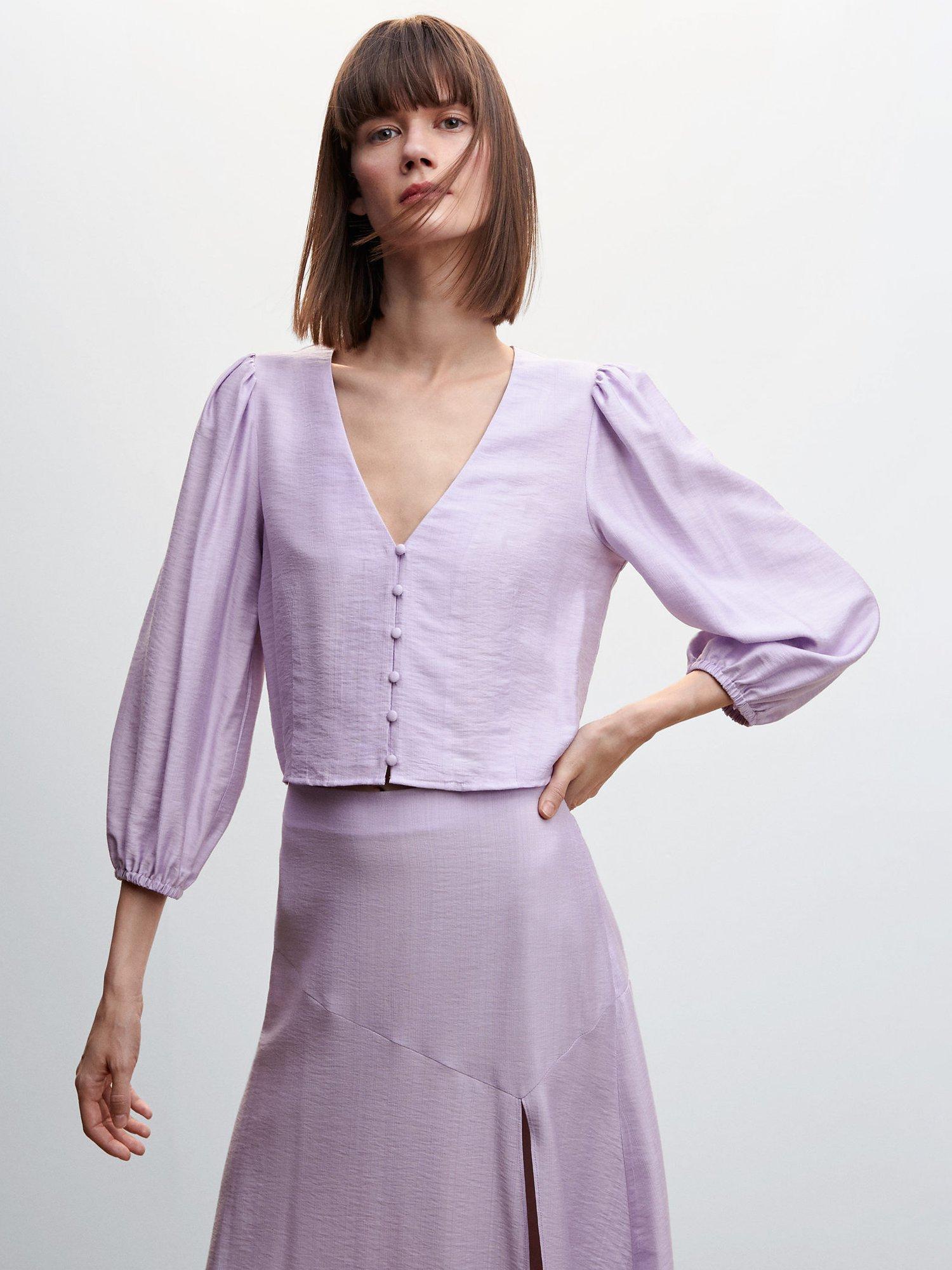 Mango Muffin V-Neck Blouse, Medium Purple
