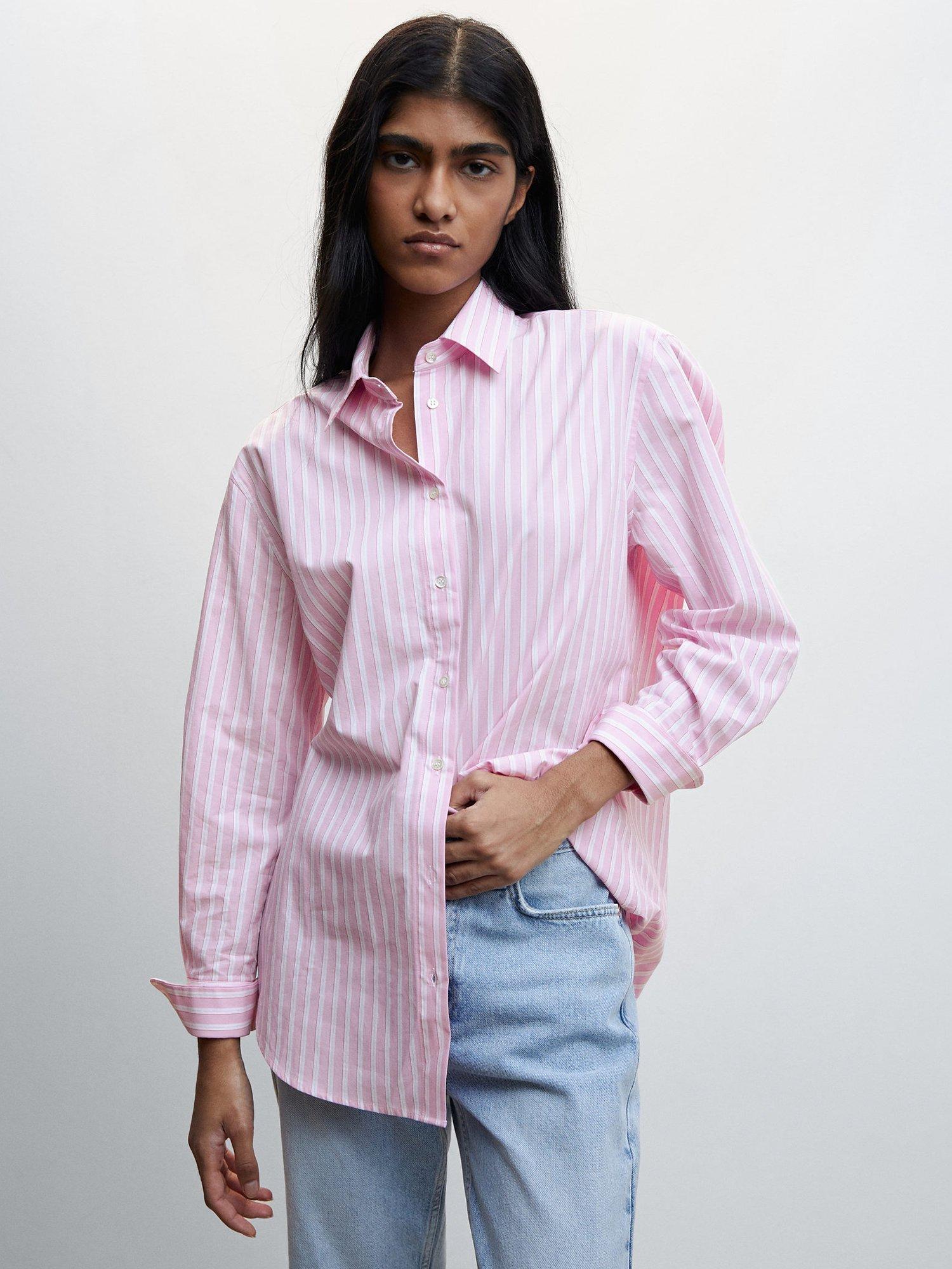 Mango Regia Striped Cotton Shirt, Pink