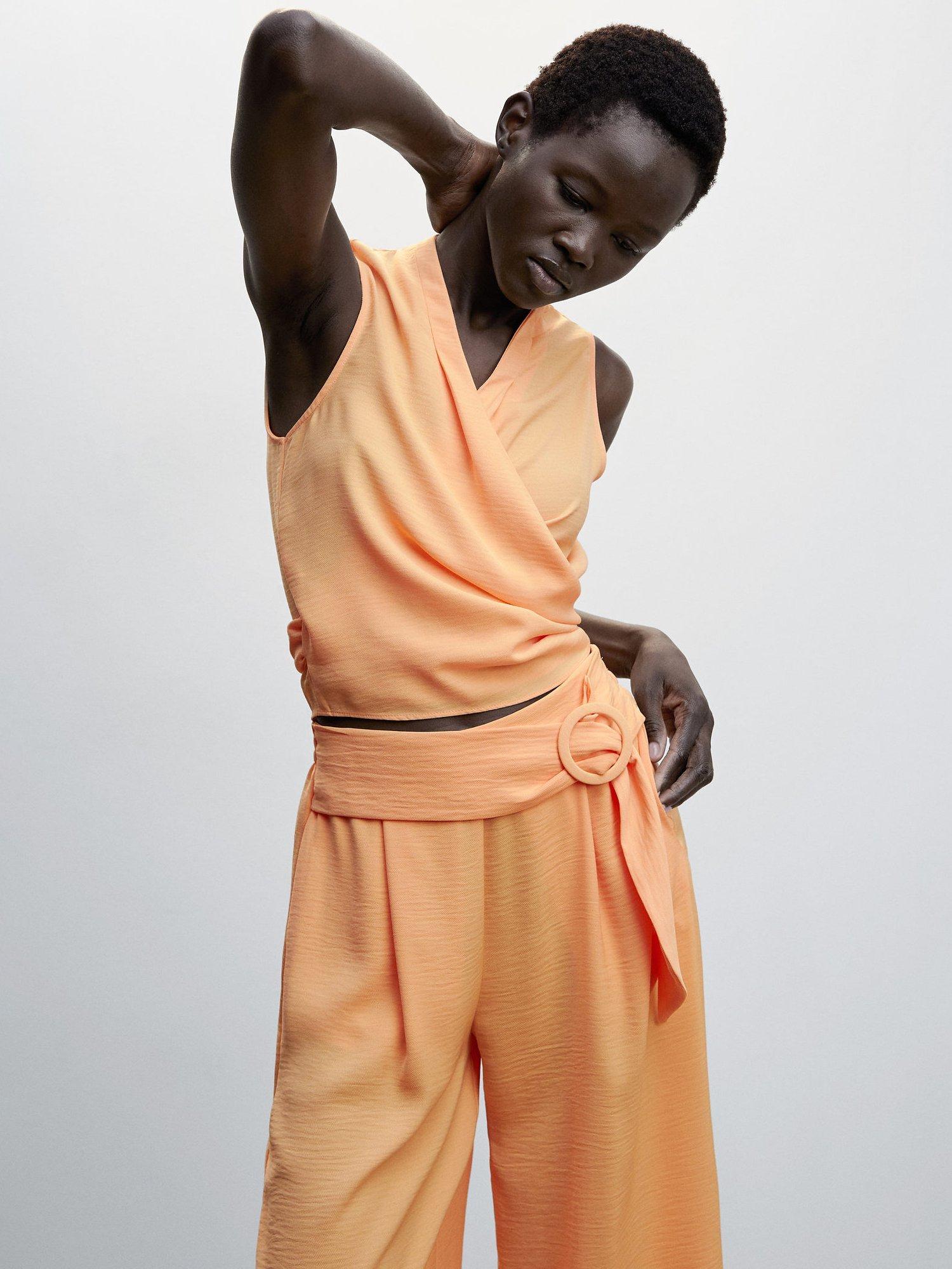 Mango Committed Collection Sleeveless Wrap Front Blouse, Light Pastel Orange