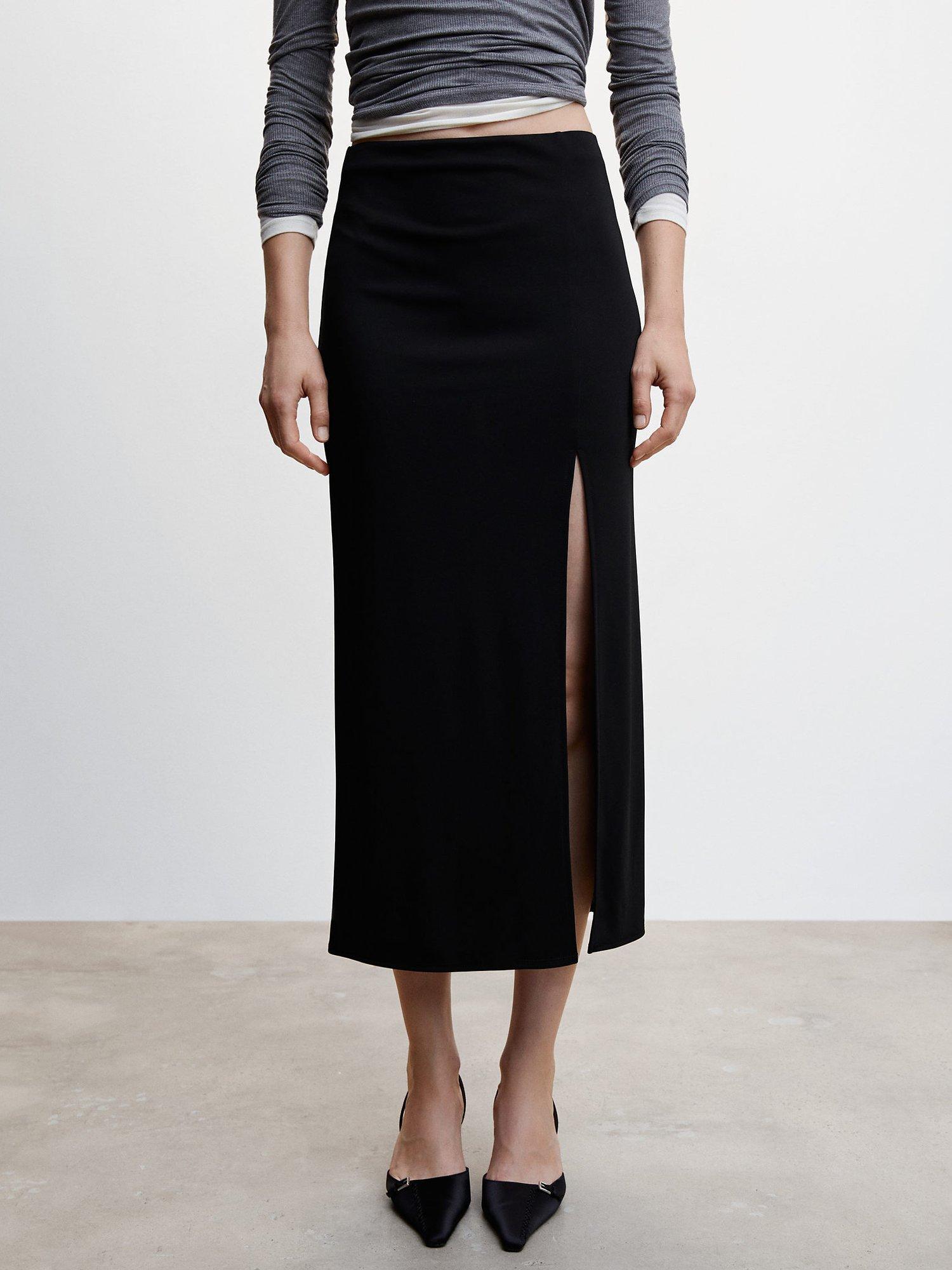 Mango Vent Slit Midi Skirt, Black