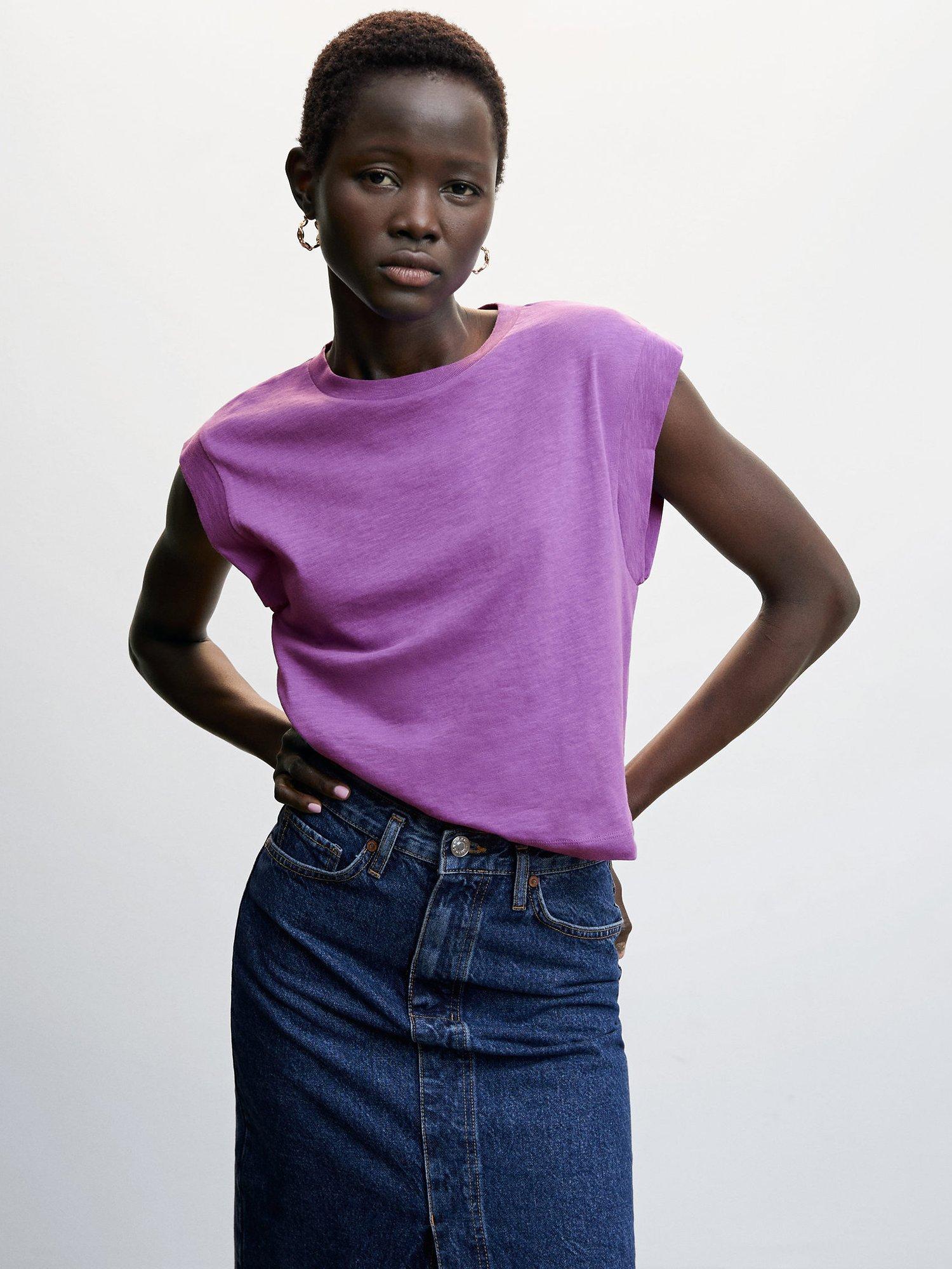 Mango Aroa-H Relaxed T-Shirt, Medium Purple