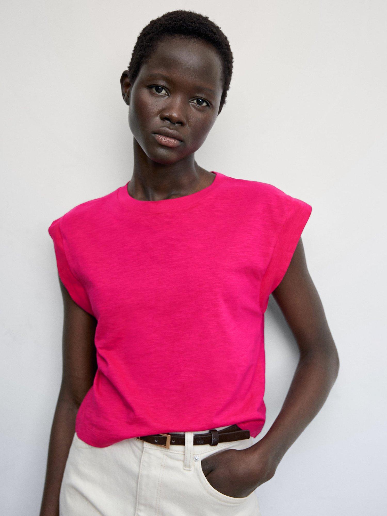 Mango Aroa-H Relaxed T-Shirt, Bright Pink