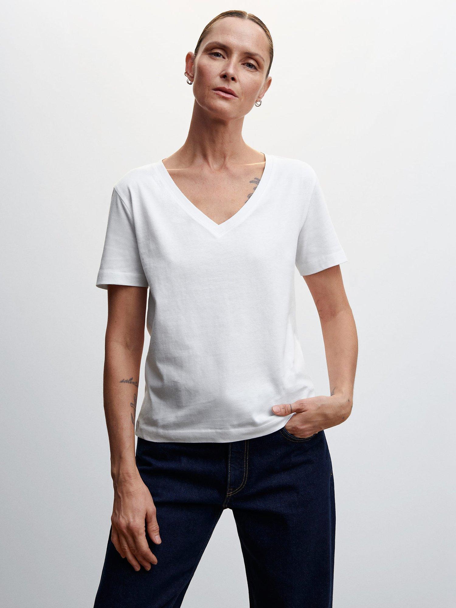 Mango Chalapi V-Neck T-Shirt, White