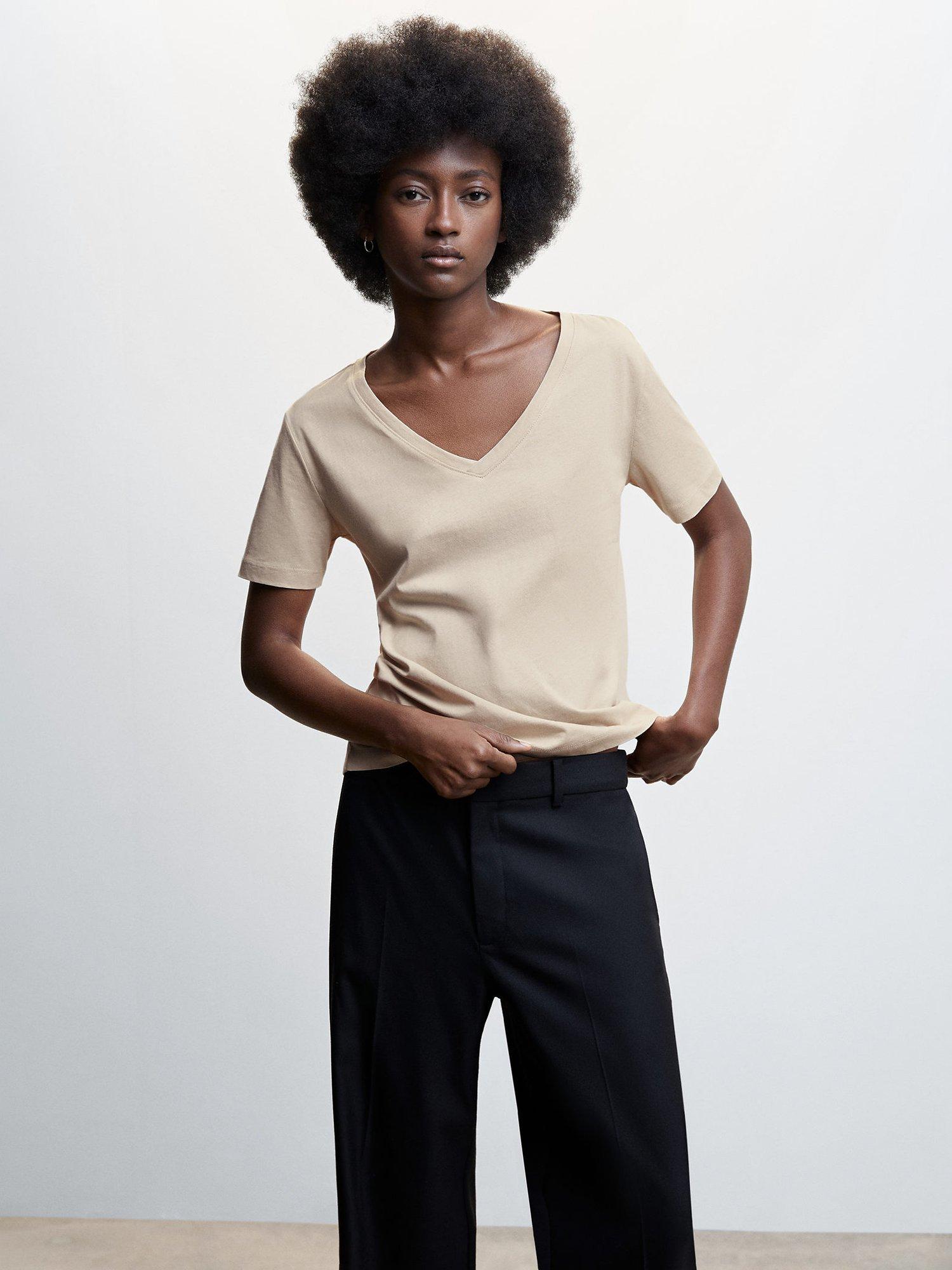 Mango Chalapi V-Neck T-Shirt, Pastel Grey