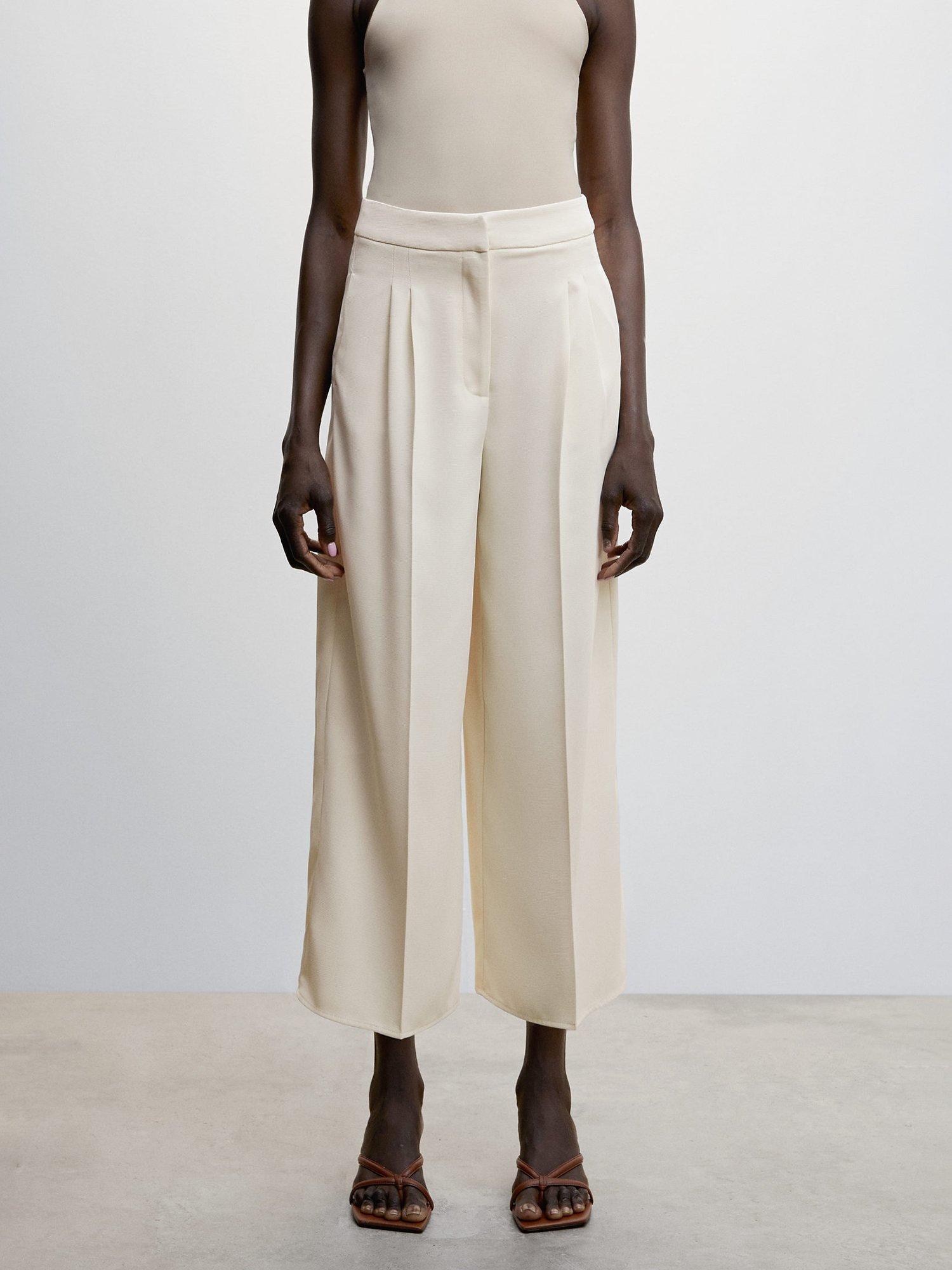 Mango Cropped Tailored Trousers, Natural White