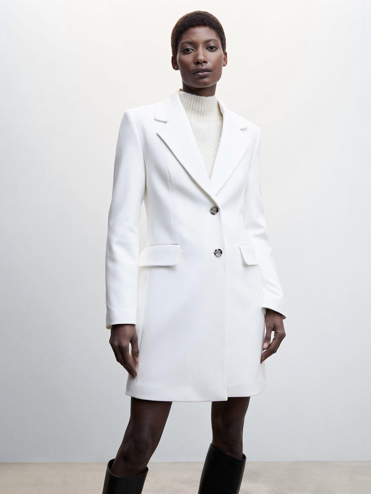 Mango Sugus Fitted Double Breasted Coat, White