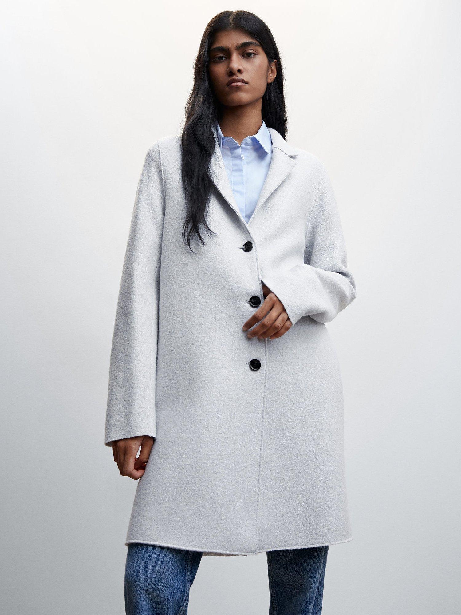 Mango Cubito Buttoned Wool Overcoat, Pastel Grey