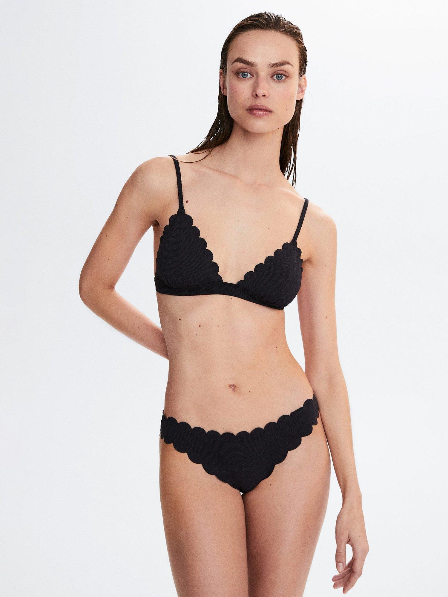 Mango Ondita Scalloped Swim Bottoms, Black