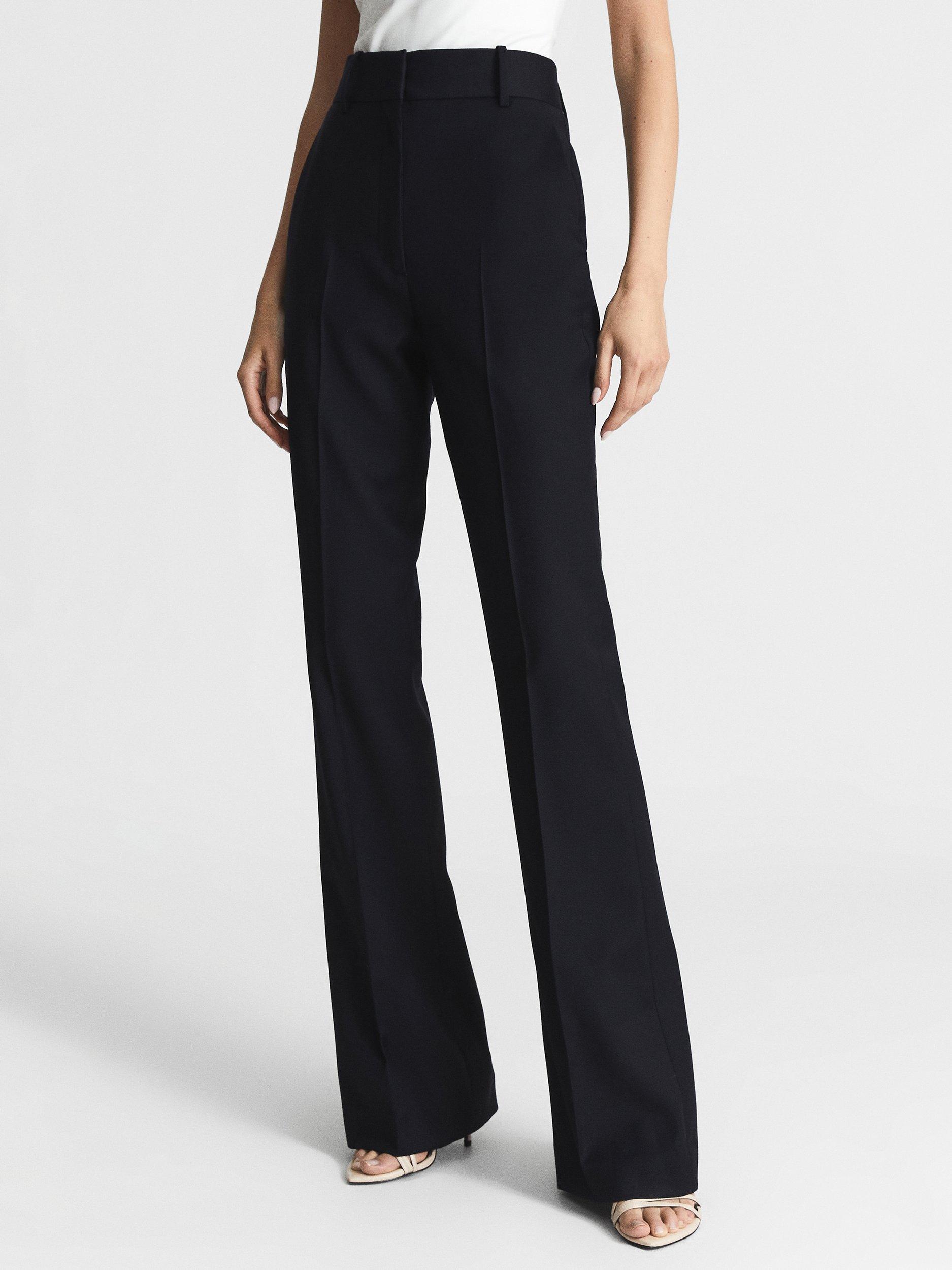 Product image 1 of 5, which shows Reiss Haisley Tailored Flare Trousers, Navy, 8