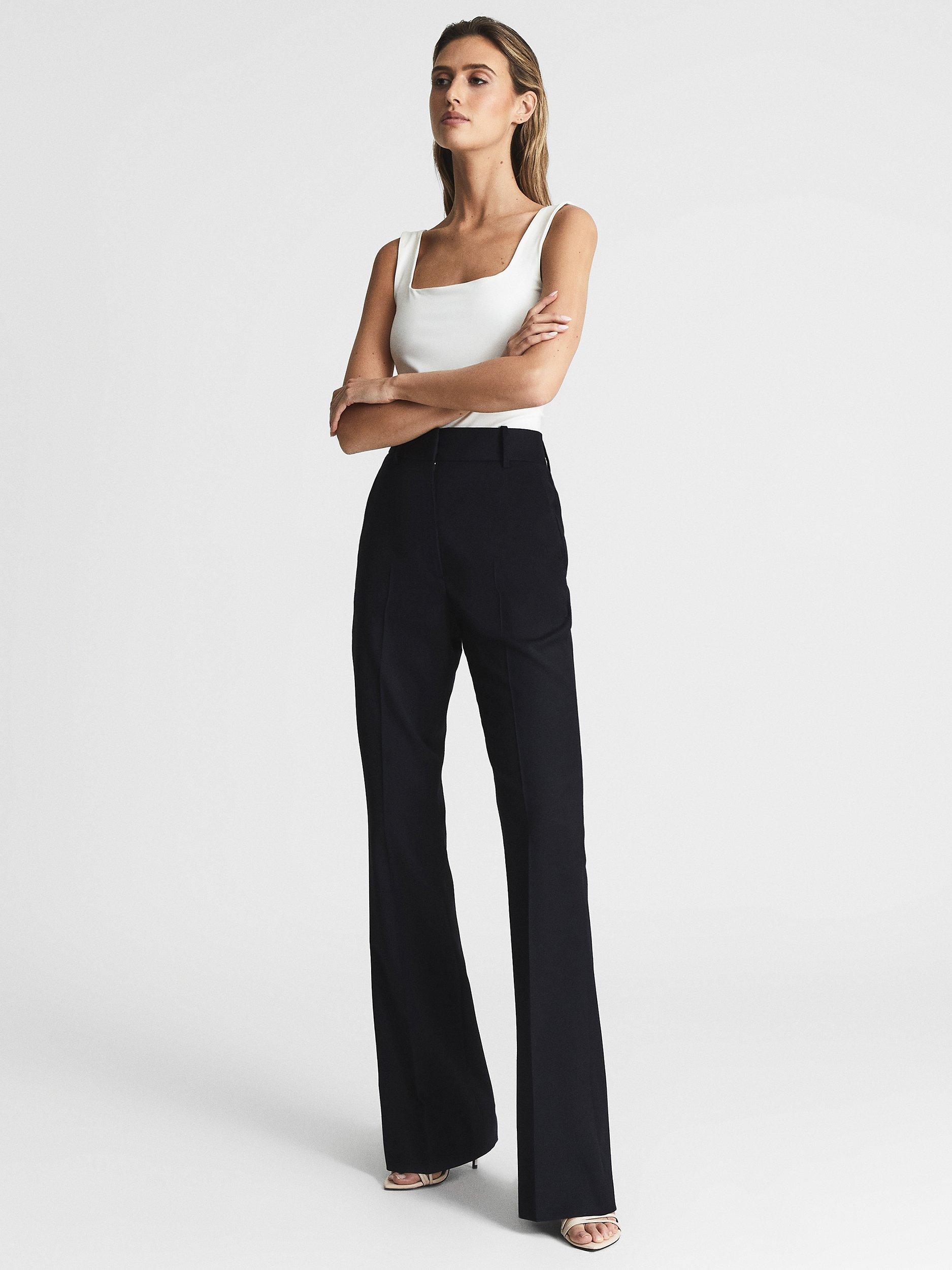 Product image 3 of 5, which shows Reiss Haisley Tailored Flare Trousers, Navy, 8