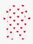 Petit Bateau Baby Organic Cotton Rib Heart Print Jumpsuit, Marshmallow/Terkuit