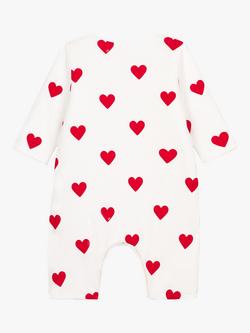 Petit Bateau Baby Organic Cotton Rib Heart Print Jumpsuit, Marshmallow/Terkuit - view 2, Marshmallow/Terkuit