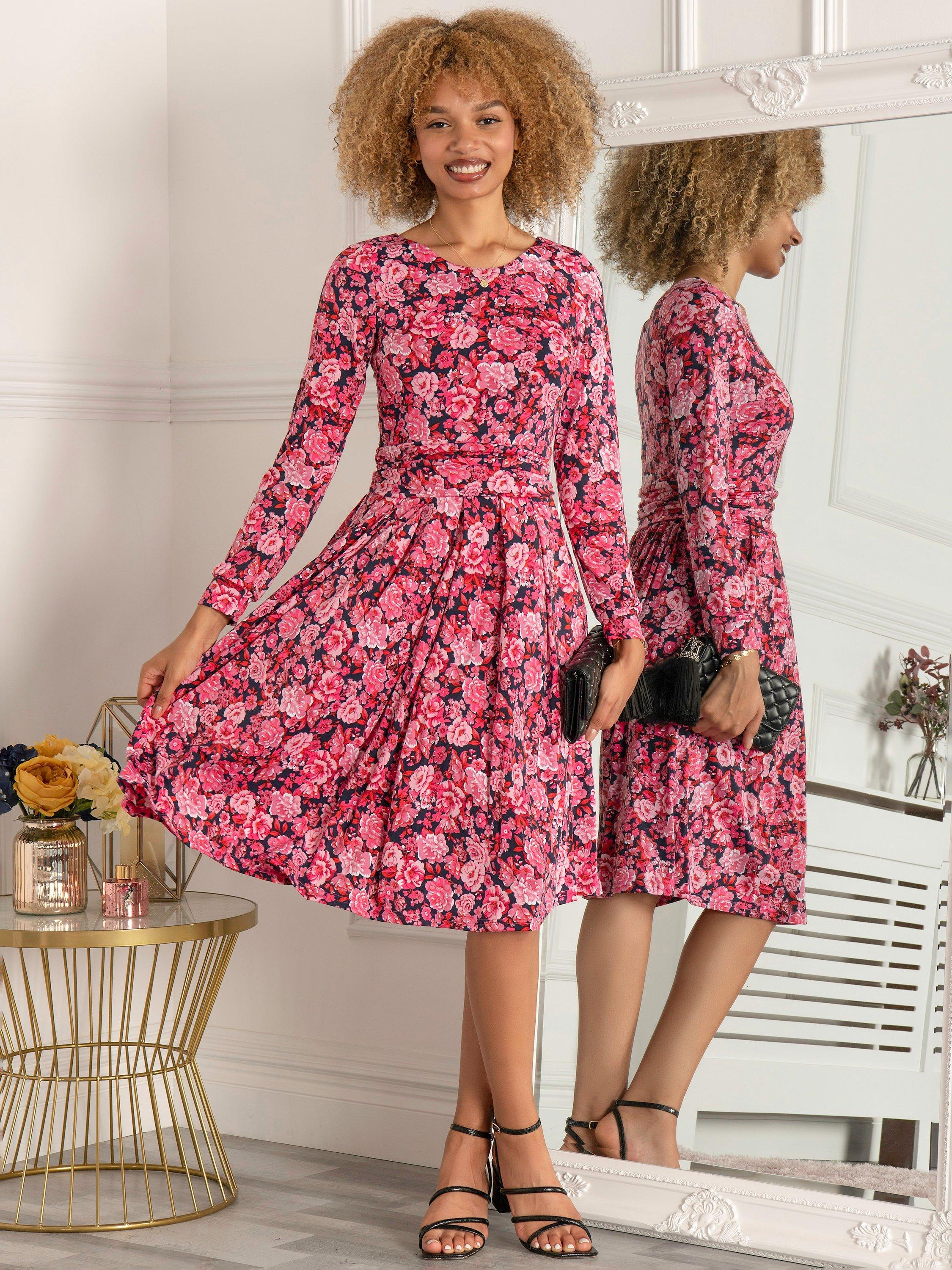 Jolie Moi Kalani Long Sleeve Dress, Navy/Pink Floral, 18