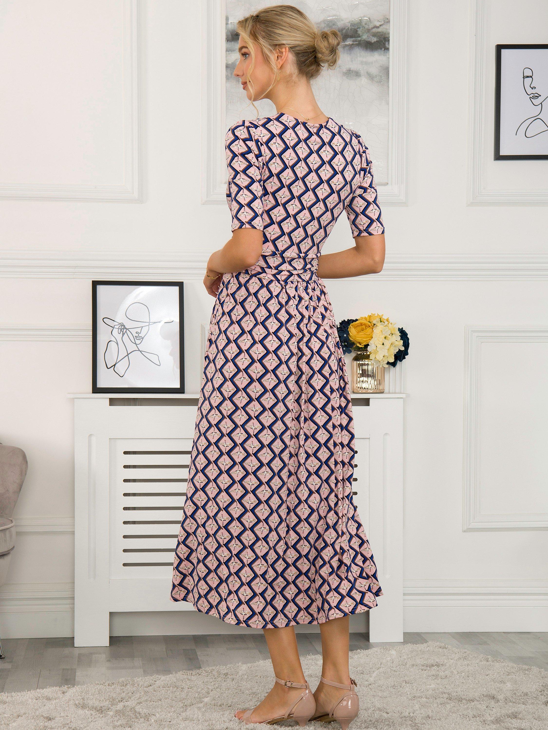 Product image 2 of 5, which shows Jolie Moi Denise Wrap Maxi Dress, Pink Birds, 8