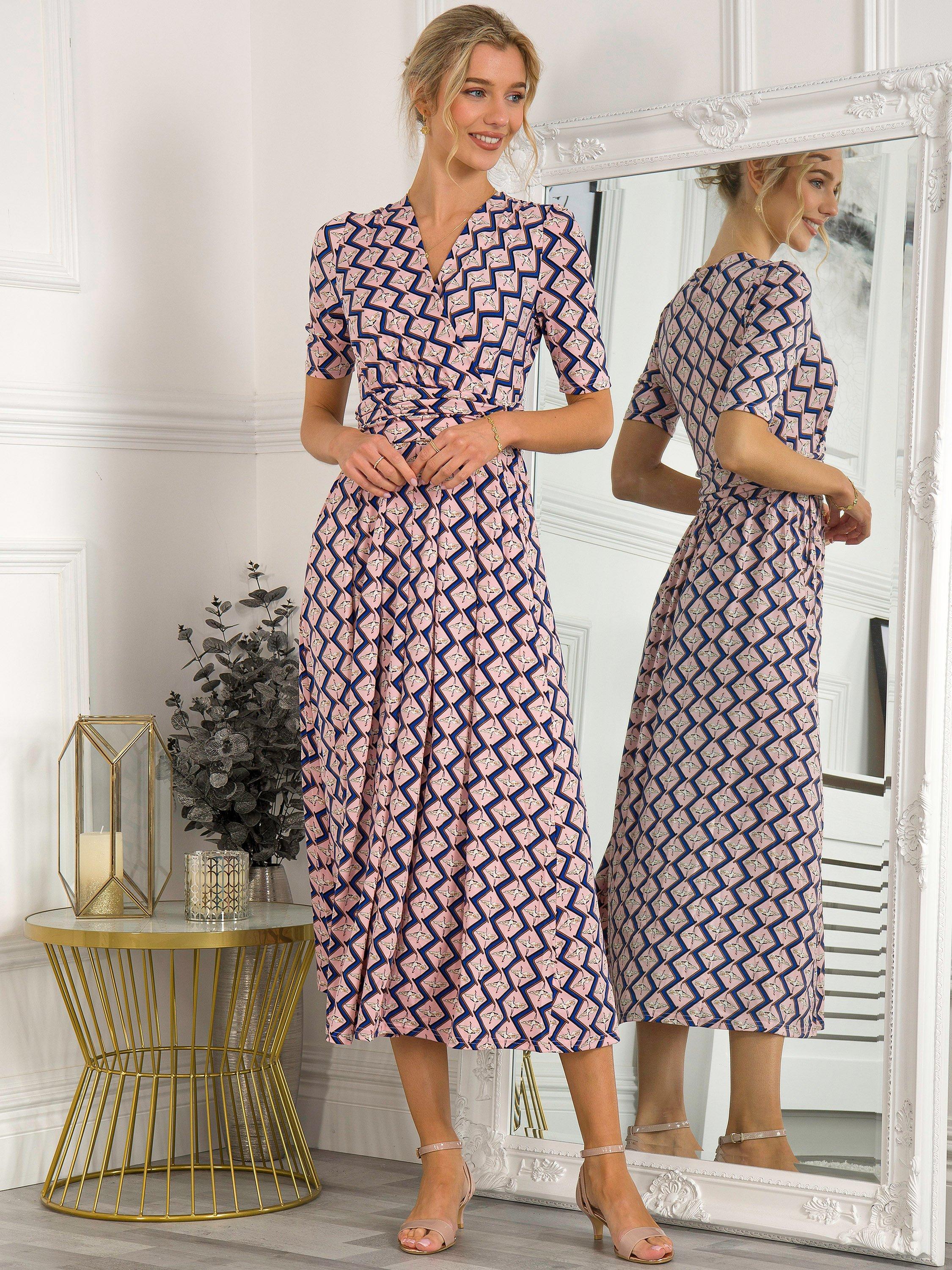 Product image 3 of 5, which shows Jolie Moi Denise Wrap Maxi Dress, Pink Birds, 8