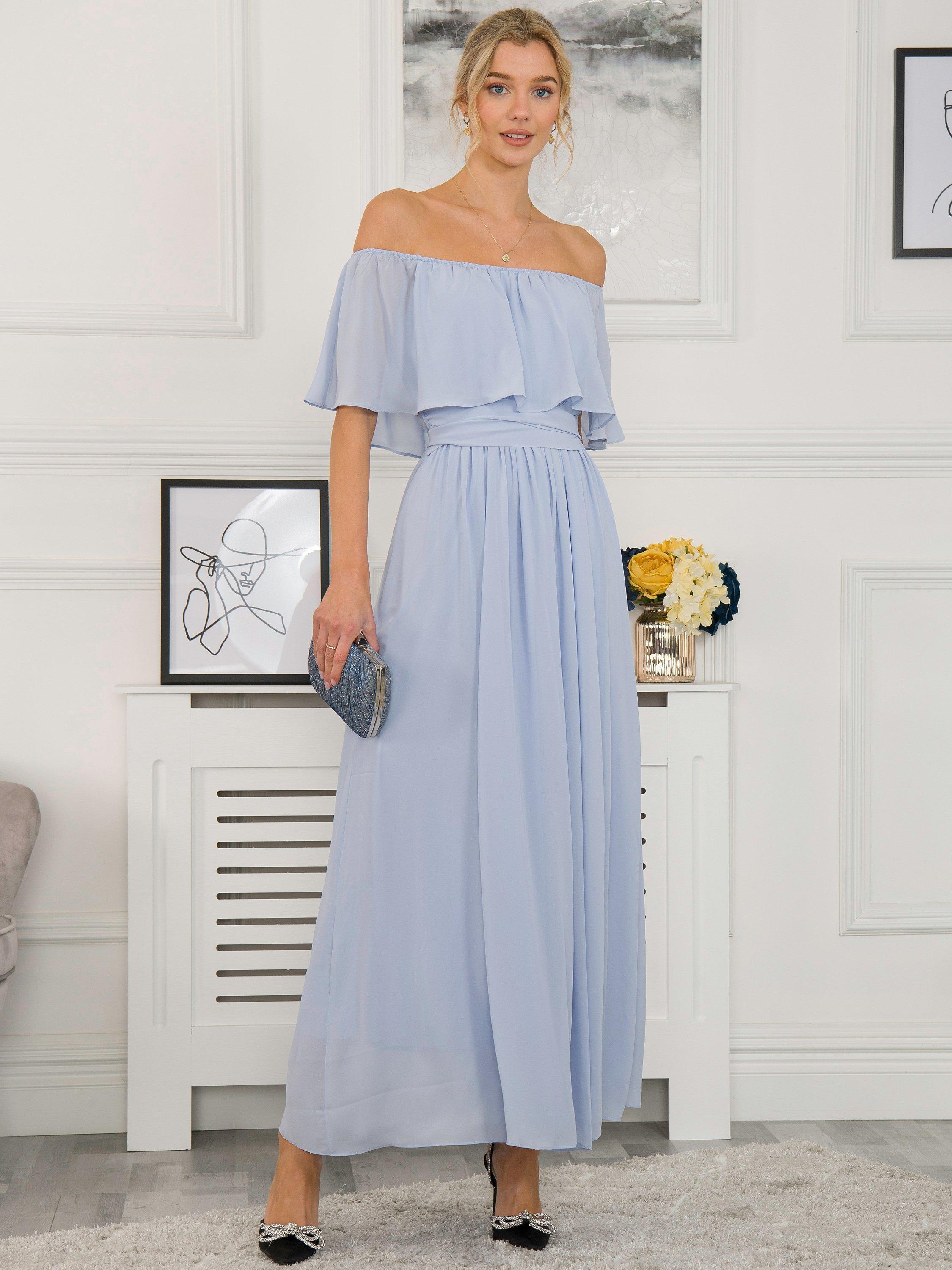 Jolie Moi Off Shoulder Ruffle Maxi Dress, Light Blue