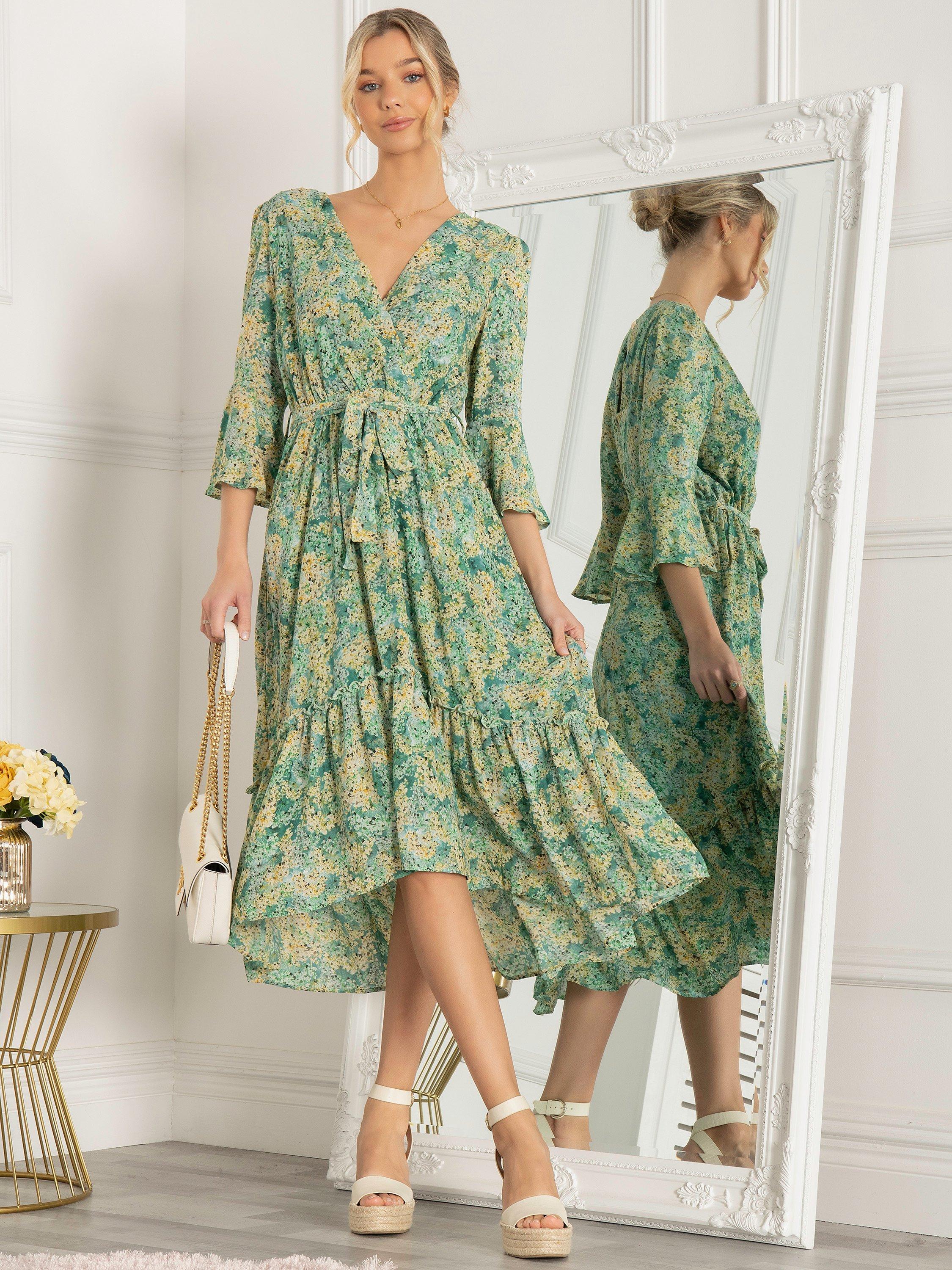 Jolie Moi Geelan Floral Tiered Dip Hem Dress