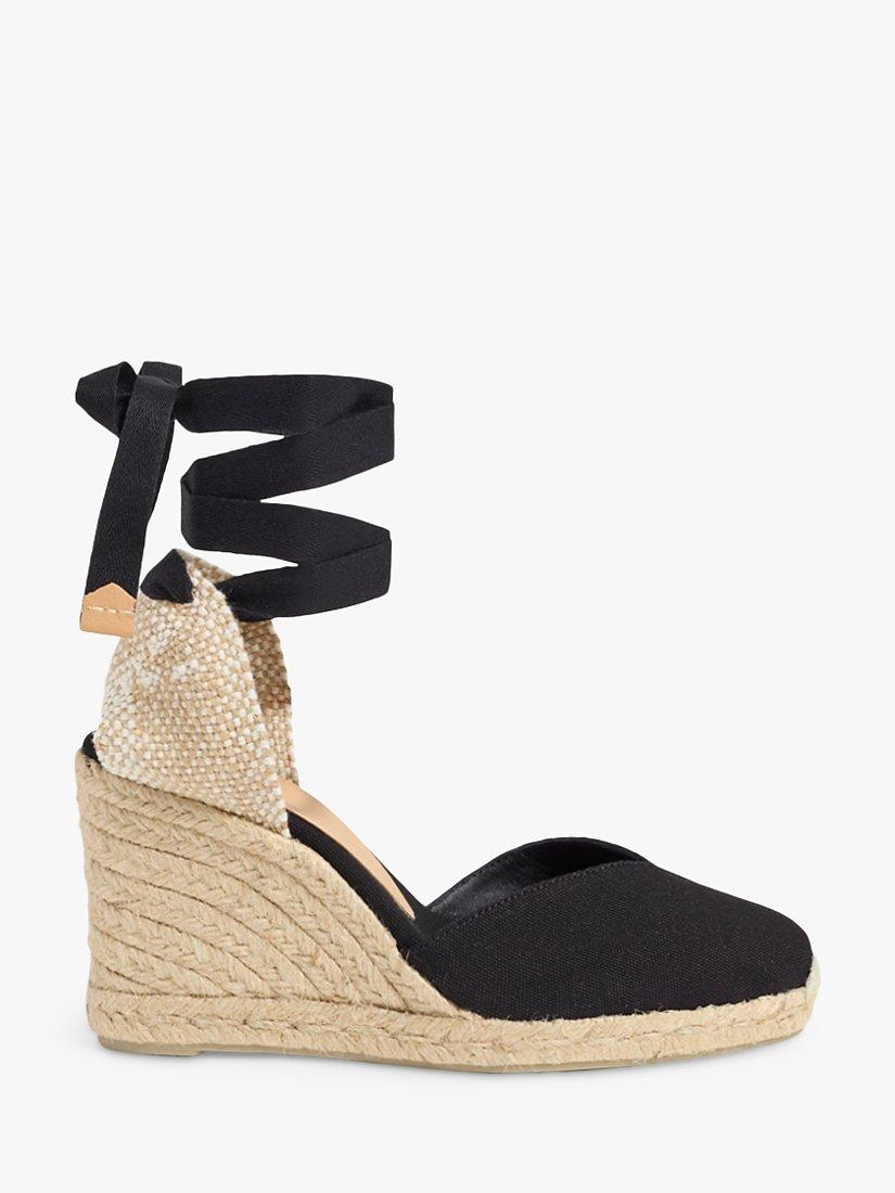 Product image 1 of 5, which shows Castañer Chiara Cotton Wedge Espadrille Sandals, Black, 4