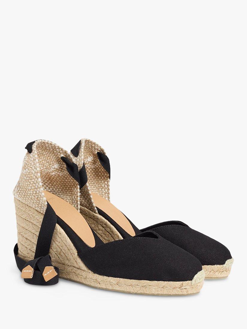Product image 2 of 5, which shows Castañer Chiara Cotton Wedge Espadrille Sandals, Black, 4