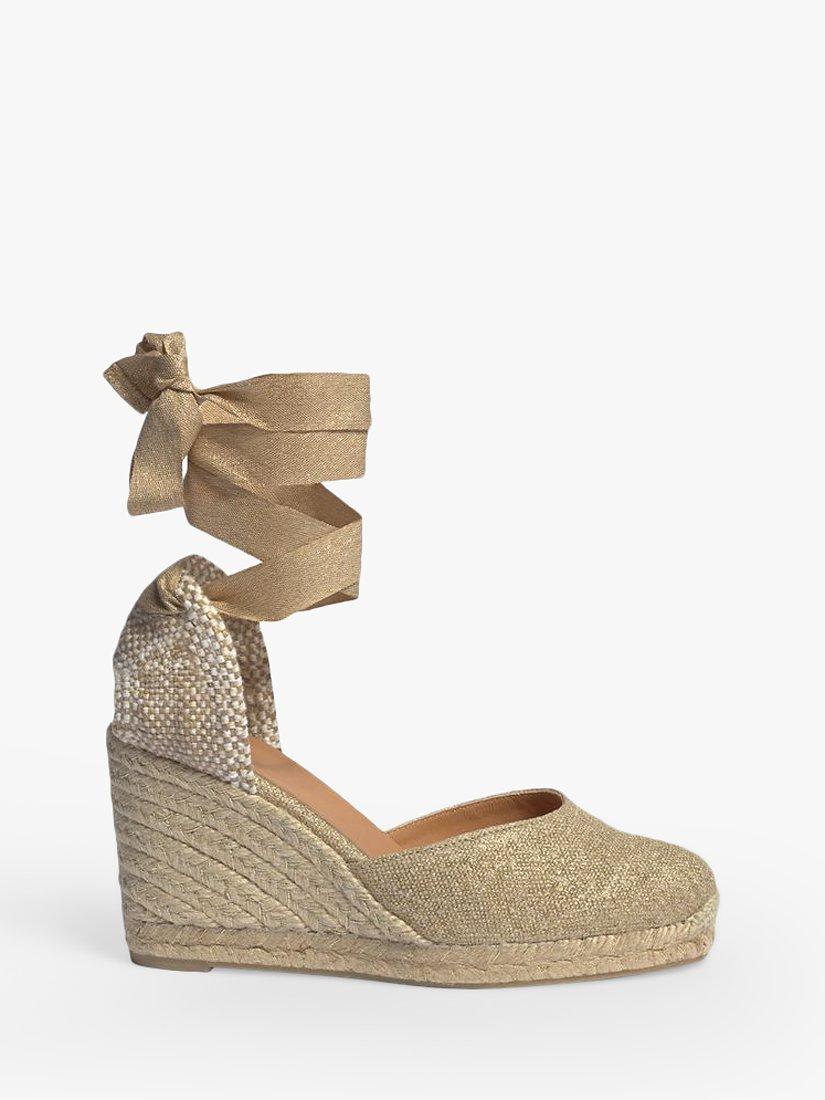 Castaner Carina Linen Wedge Espadrille Sandals Gold