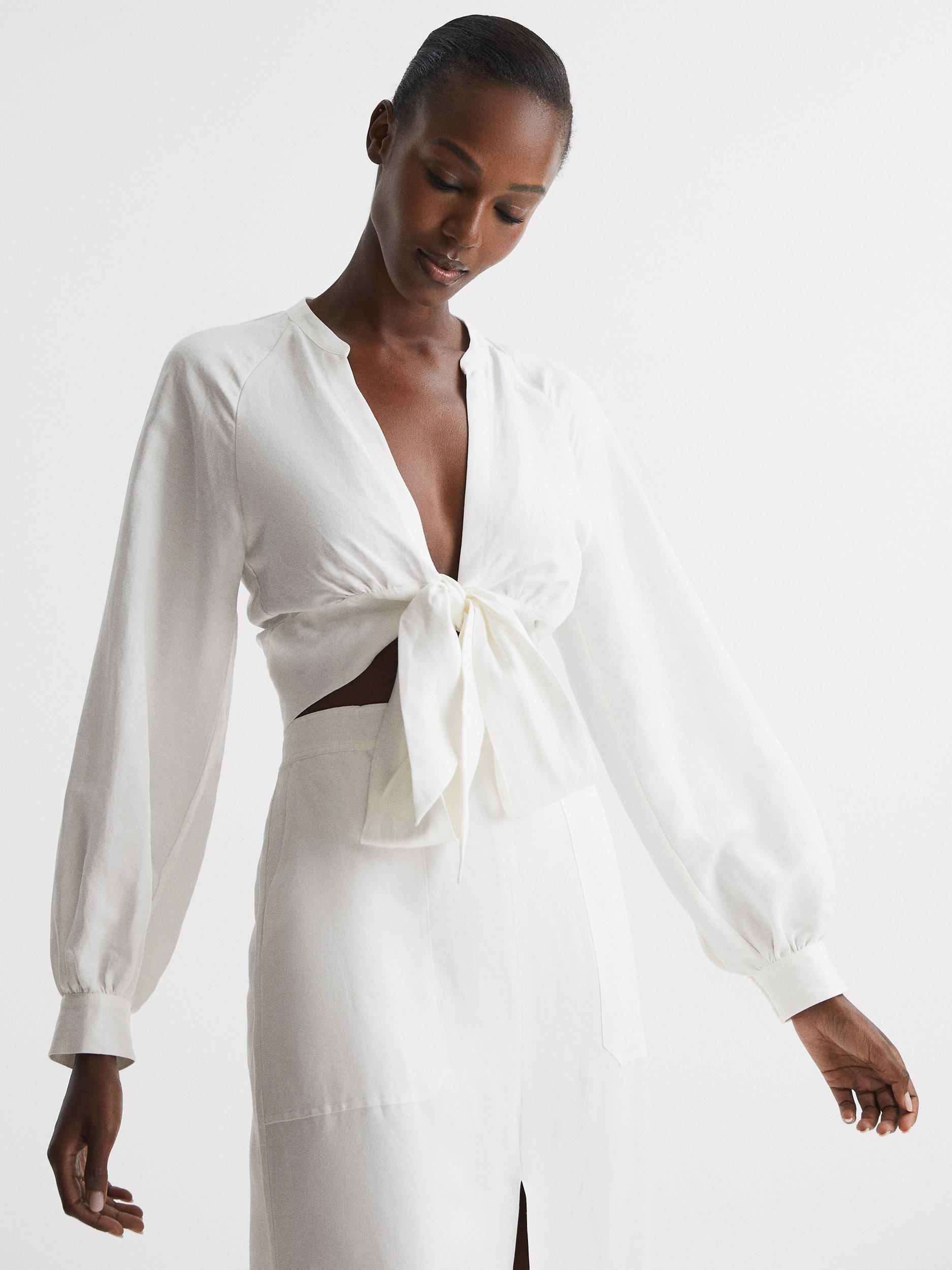 Reiss Axelle Front Tie Blouse, White