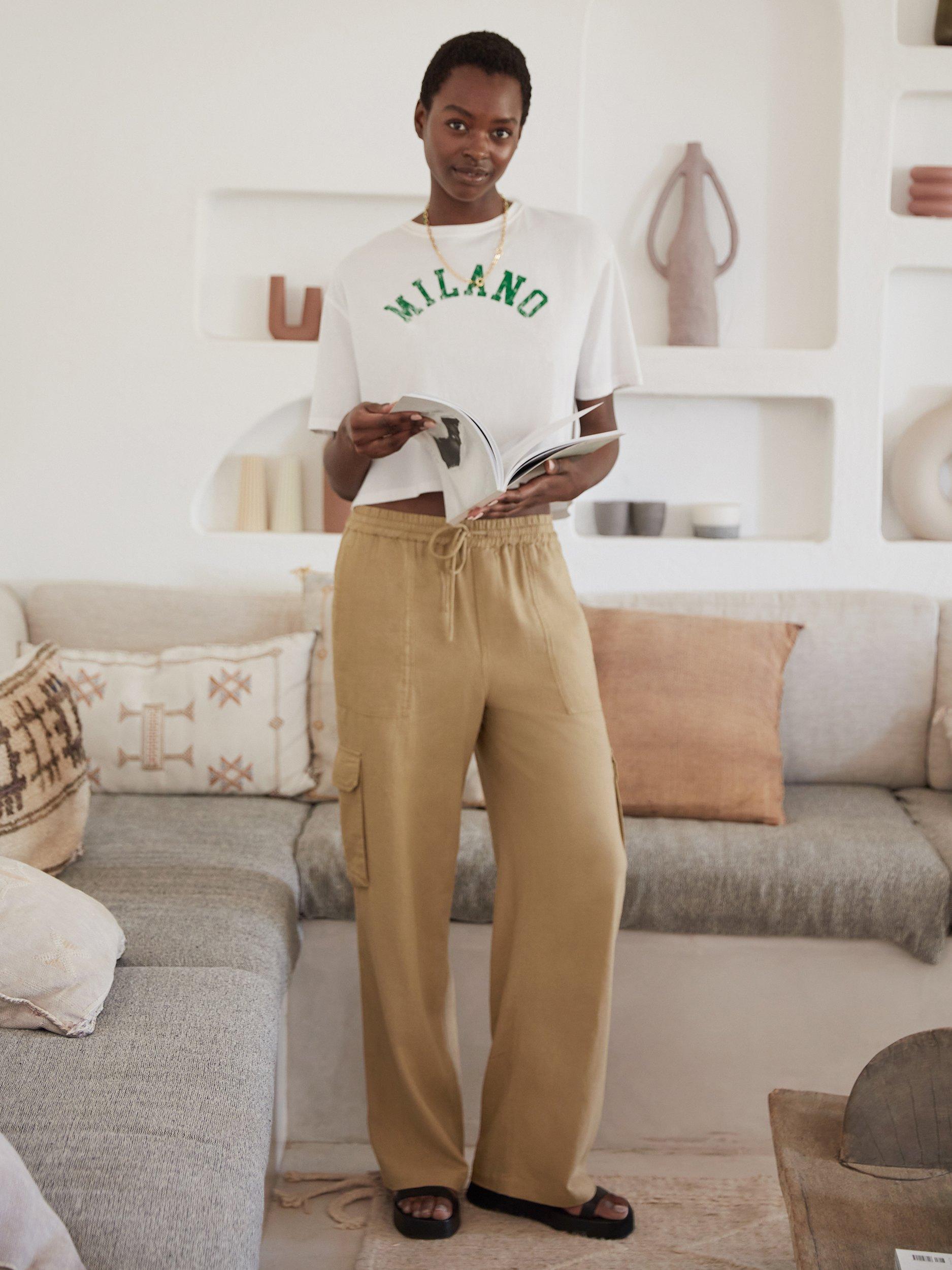 HUSH Caro Linen Blend Cargo Trousers, Light Brown