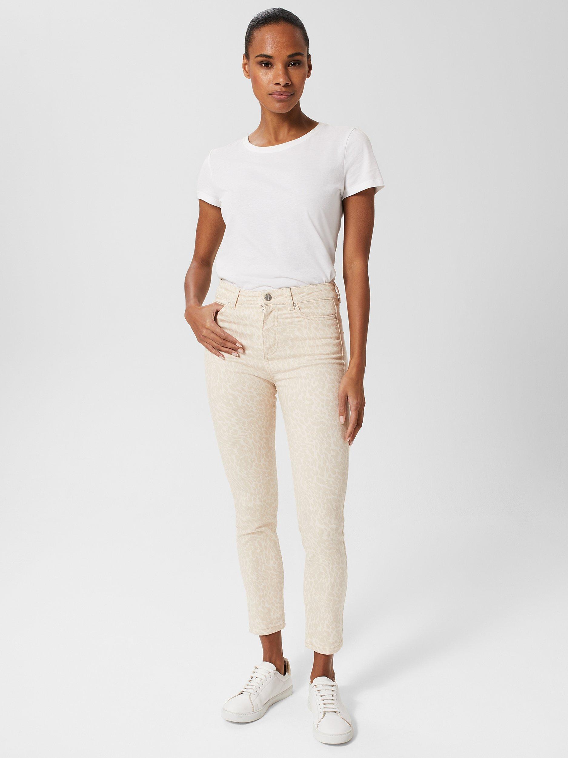 Hobbs Gia Sculpting Animal Print Skinny Jeans, Buttercream Beige