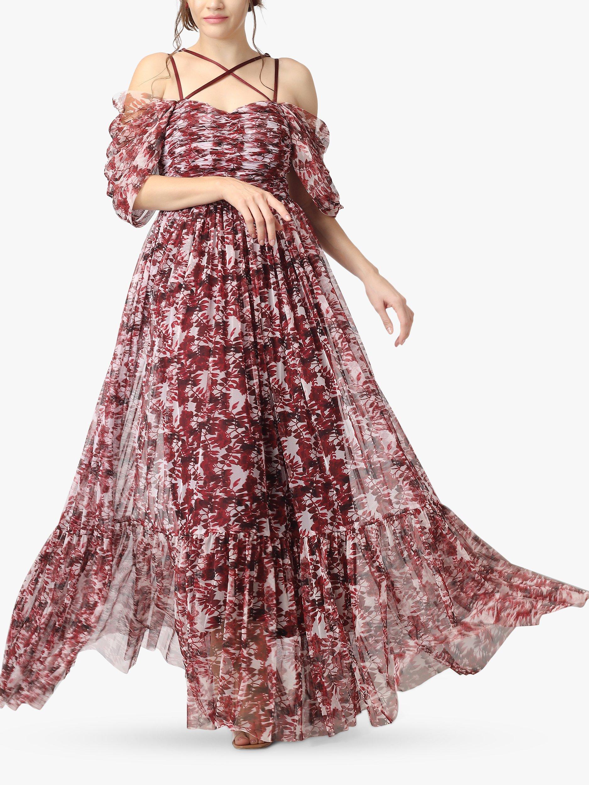 Lace Beads Alicia Cap Sleeve Maxi Dress Burgundy