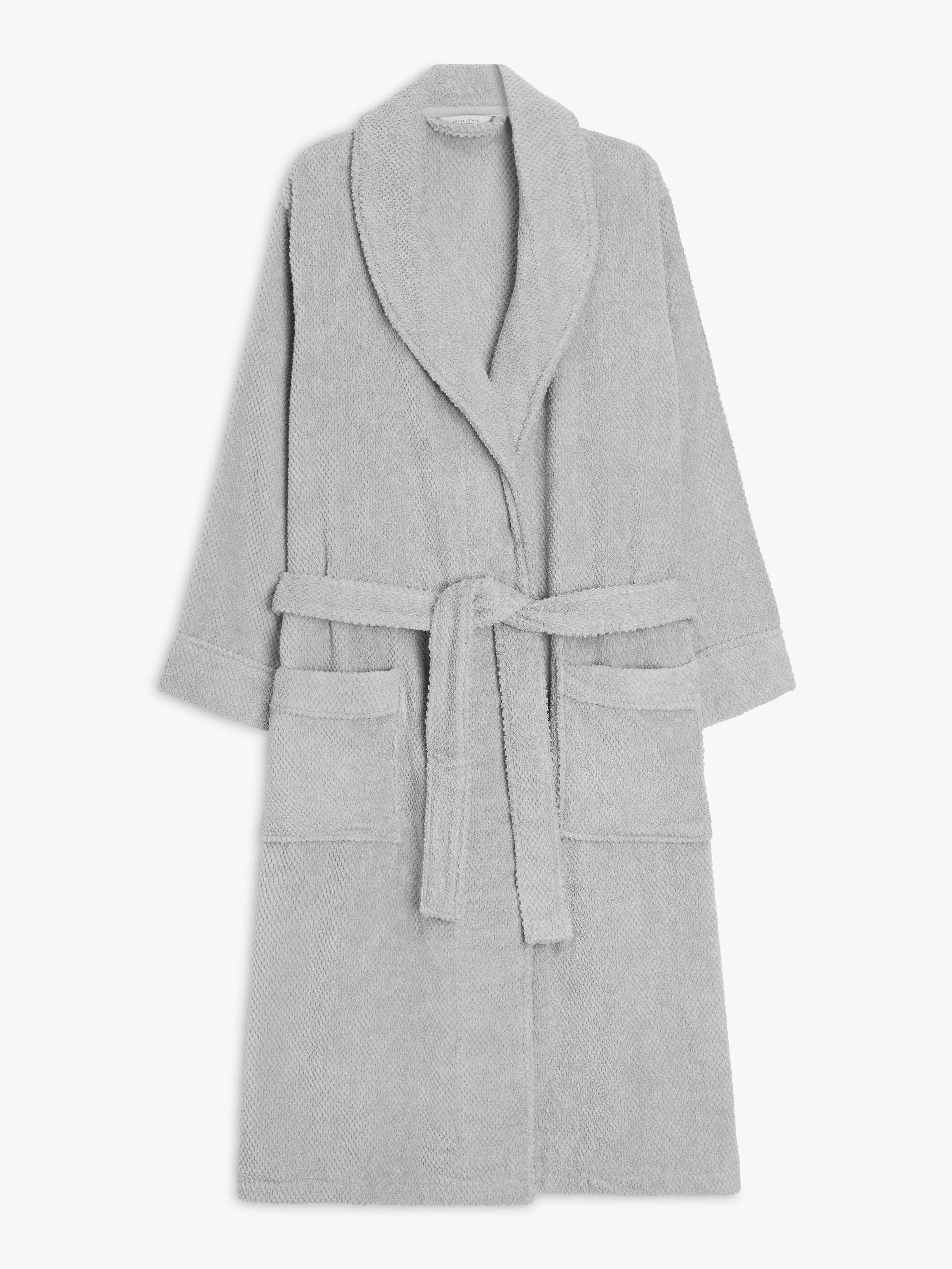 John Lewis Popcorn Cotton Unisex Bath Robe Silver Grey