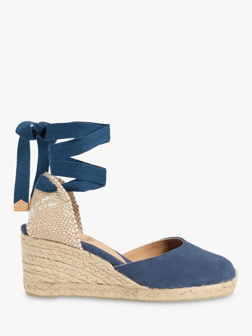 Castañer Carina Cotton Wedge Espadrille Sandals, Blue, 4