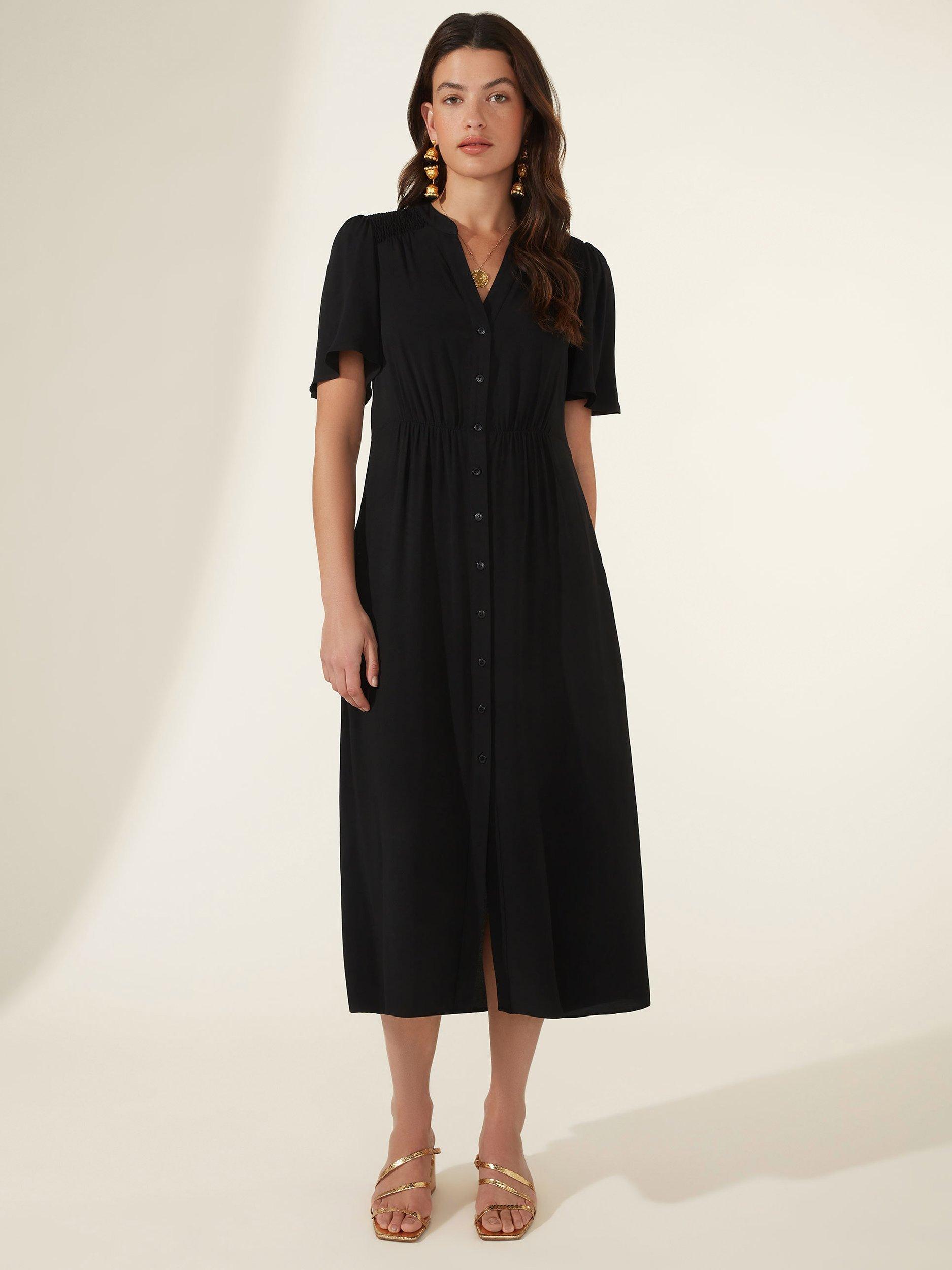 Ro&Zo Shirred Shoulder Shirt Dress, Black