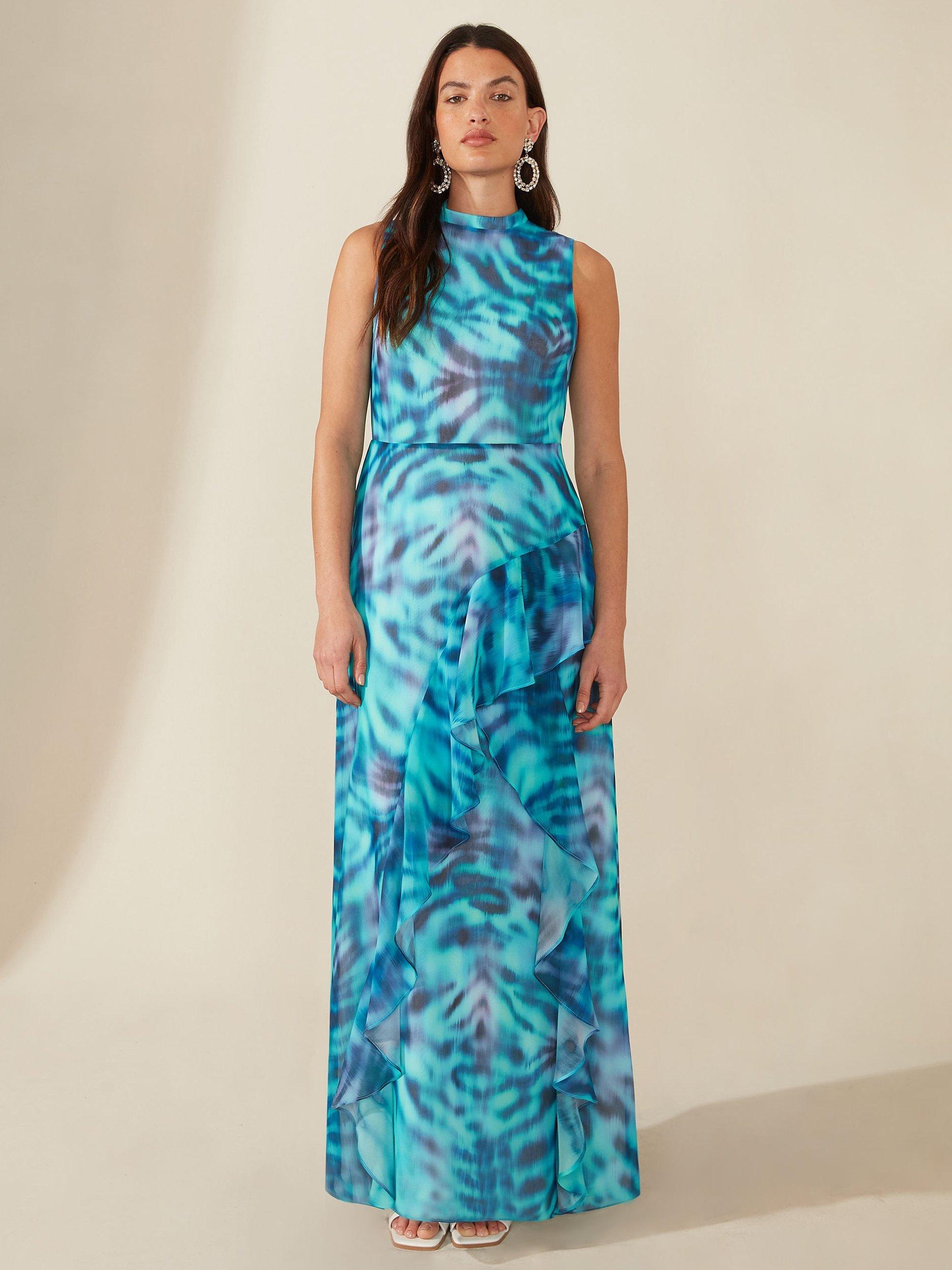 Ro&Zo Frill High Neck Maxi Dress, Turquoise