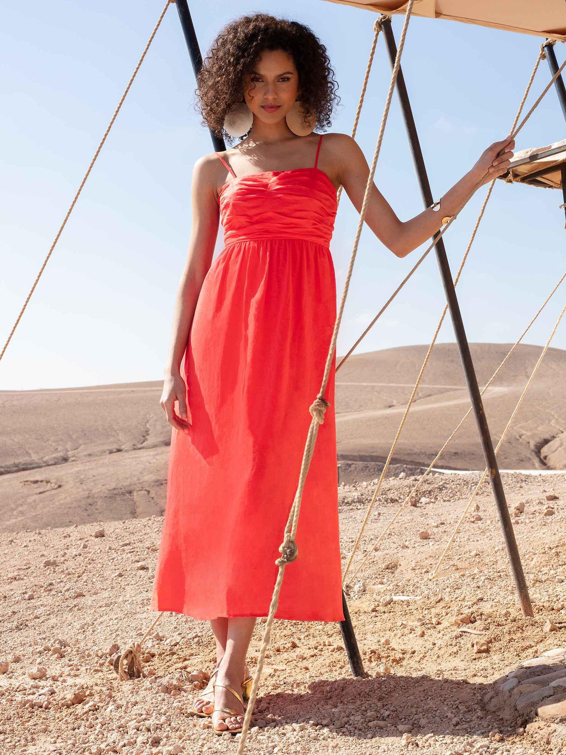 Ro&Zo Strappy Linen Sun Dress, Red