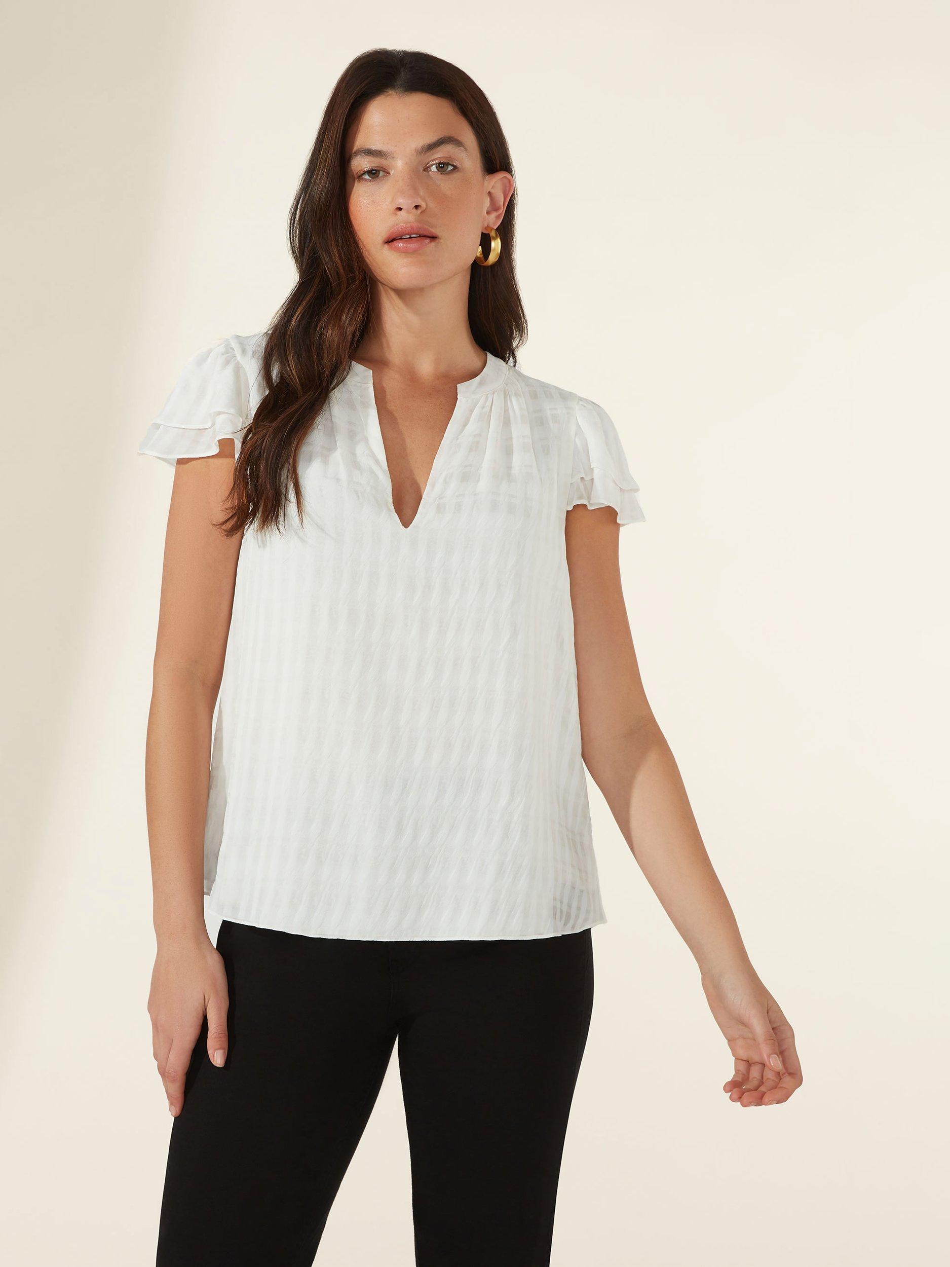 Ro&Zo Gingham Flute Blouse, White, 12