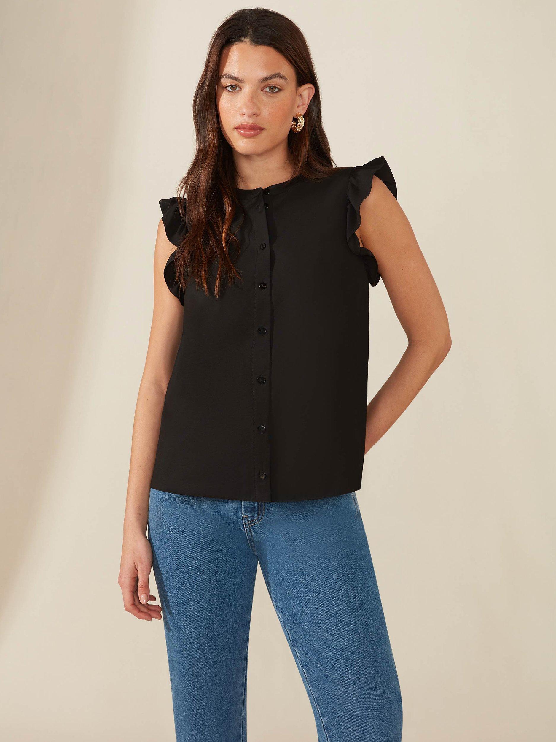 Ro&Zo Frill Sleeve Blouse, Black