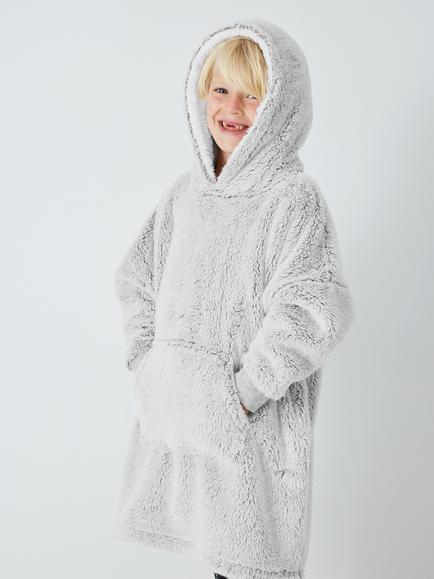 John Lewis Kids' Sherpa Oversized Hooded Blanket, Grey, Grey