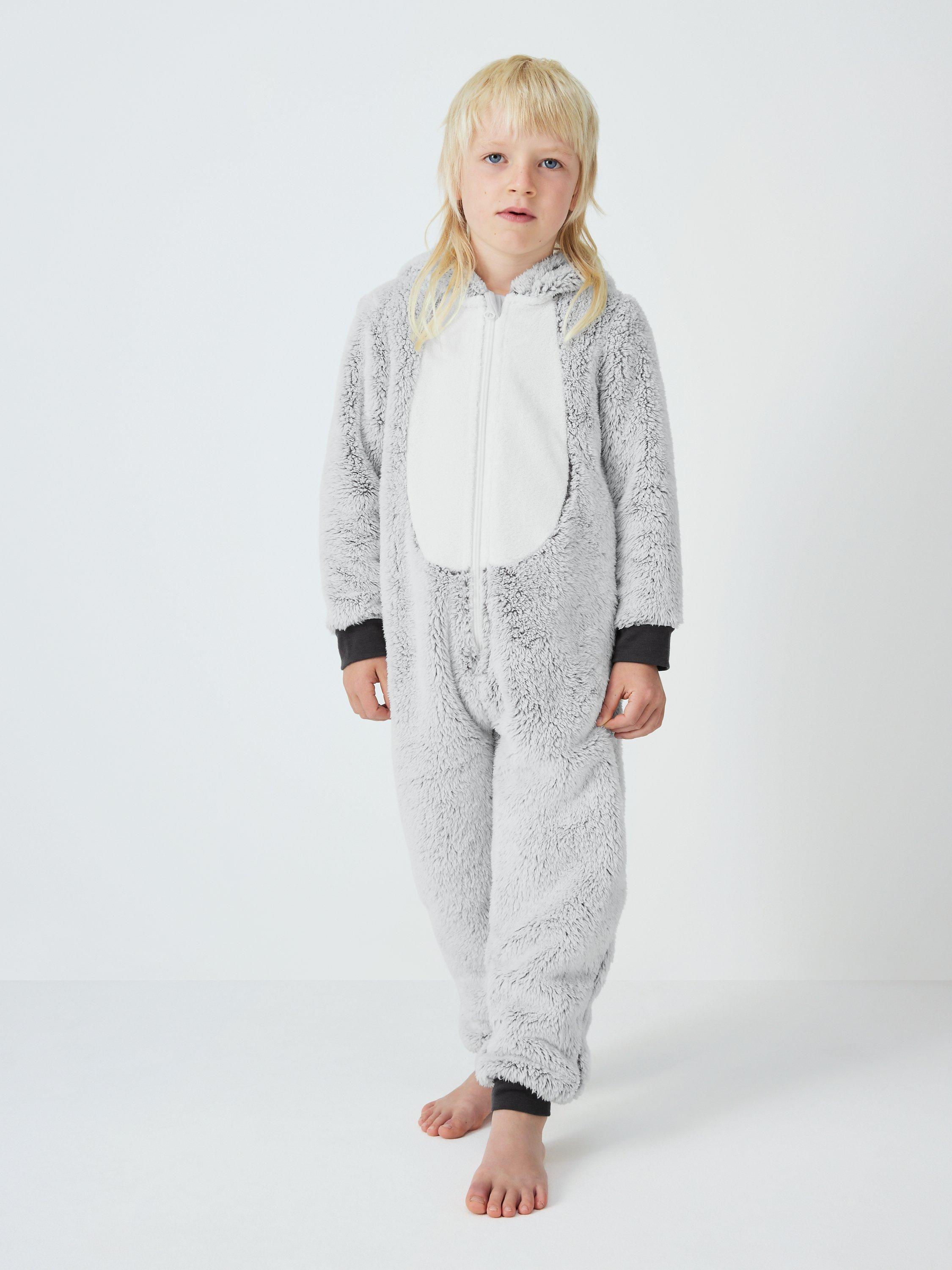 John Lewis Kids Wolf Sherpa Onesie Grey Multi