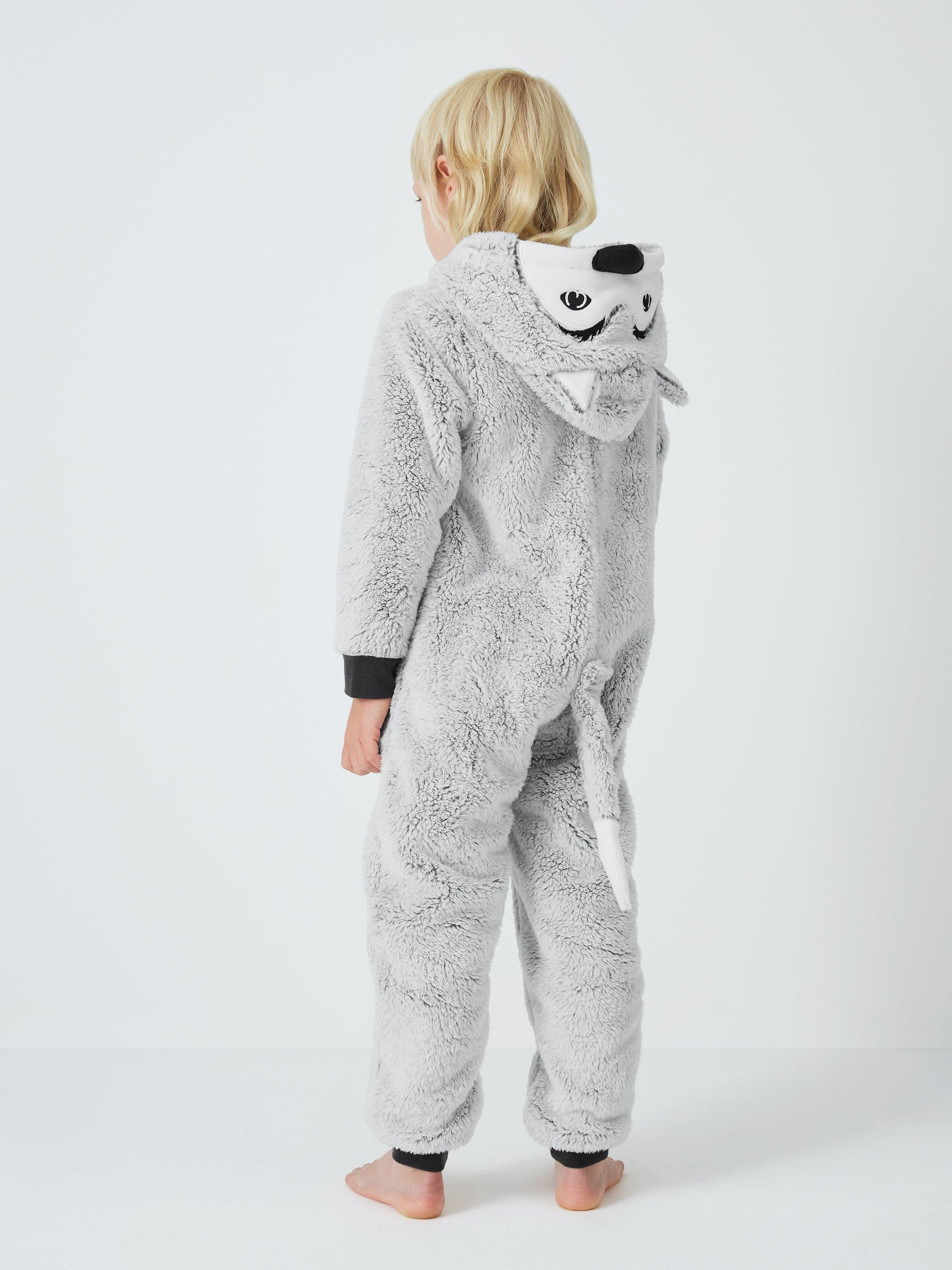 John Lewis Kids Wolf Sherpa Onesie Grey Multi