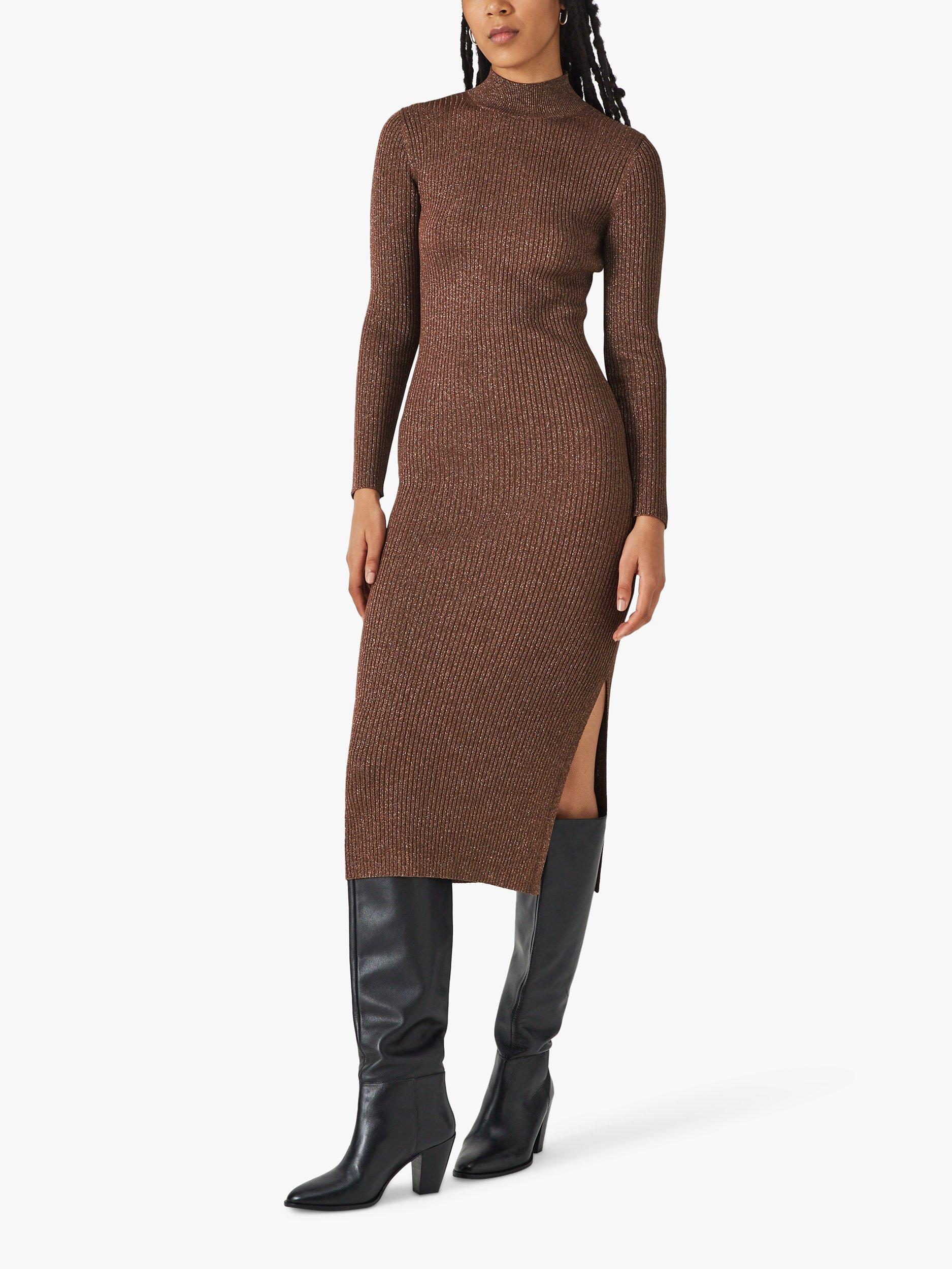 John Lewis ANYDAY Metallic Thread Bodycon Jumper Dress, Copper