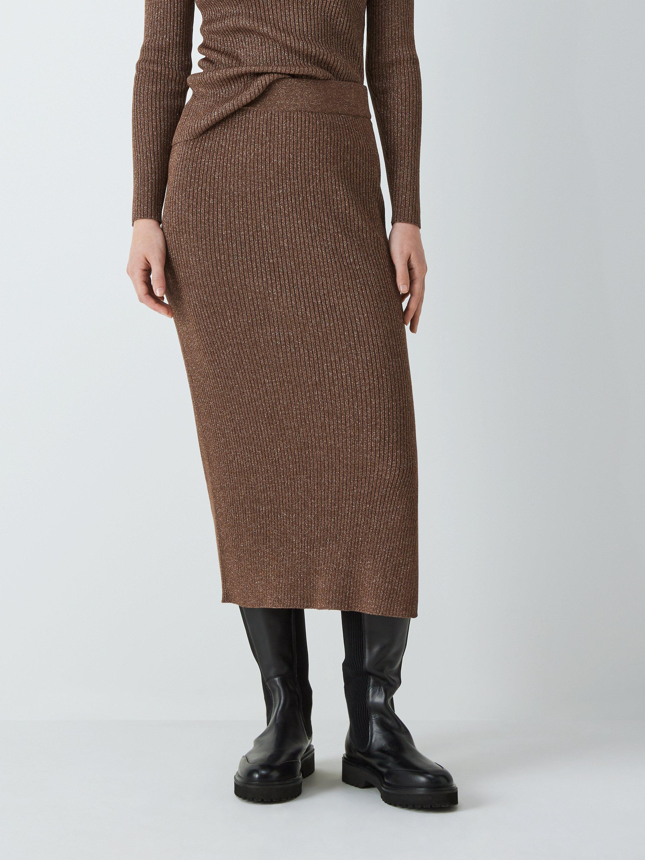 John Lewis ANYDAY Metallic Thread Skinny Fit Midi Skirt, Copper