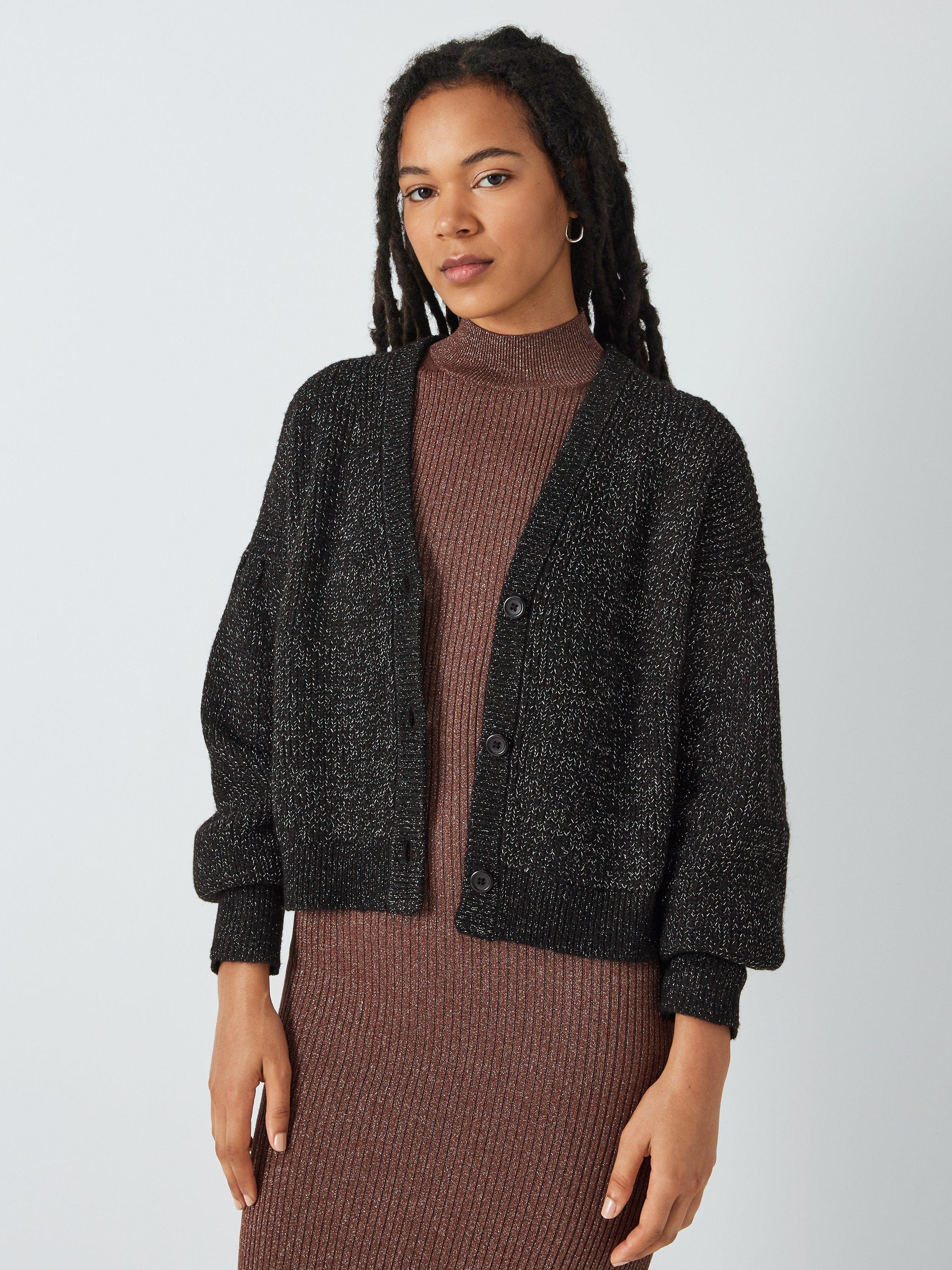 John Lewis ANYDAY Metallic Thread Cardigan, Black/Silver