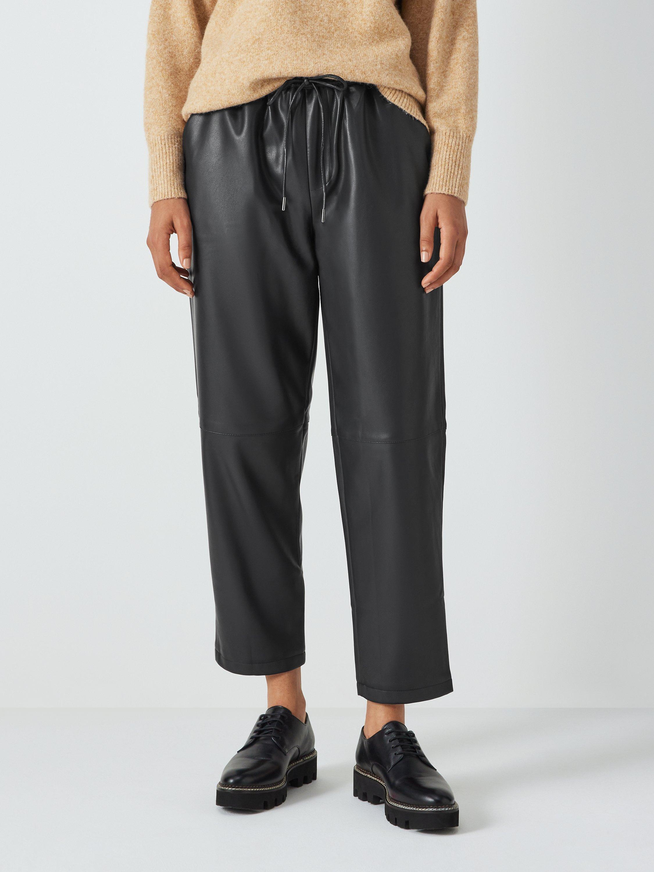 John Lewis ANYDAY Plain Faux Leather Trousers, Black