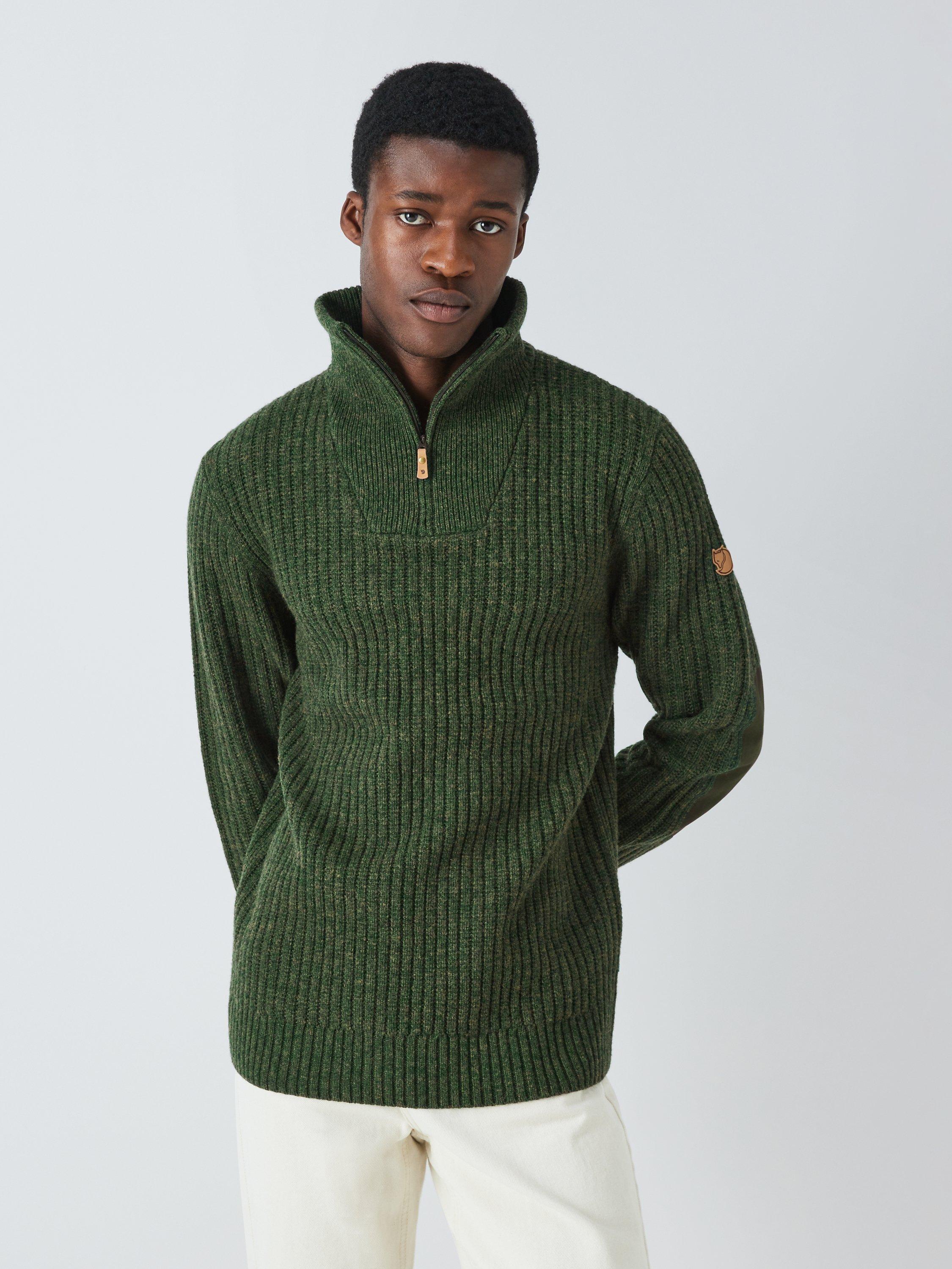 Fjällräven Ovik Half Zip Cotton Blend Textured Jumper, Dark Olive, XL