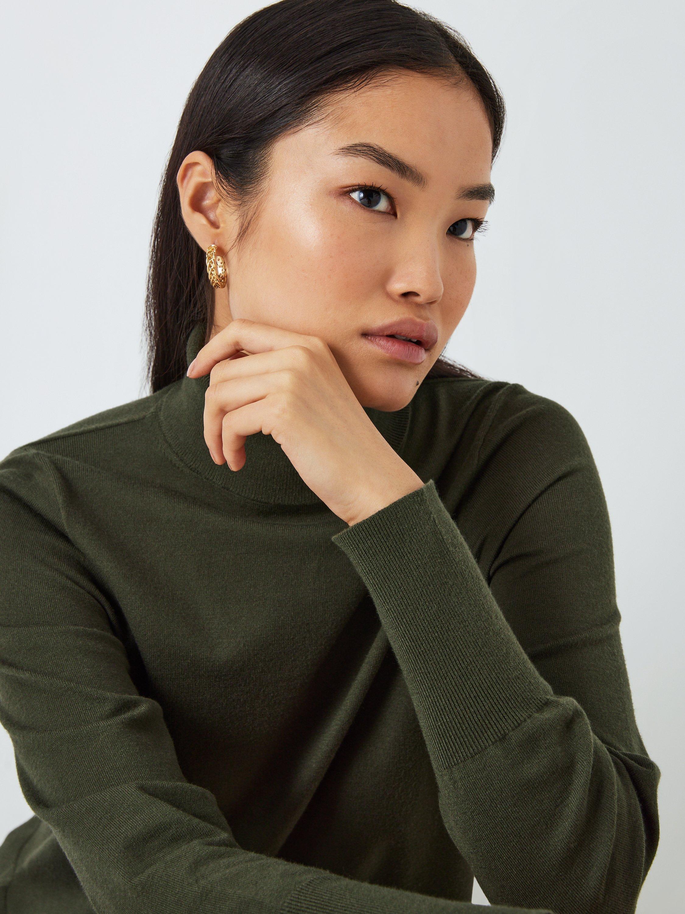 Product image 4 of 6, which shows John Lewis ANYDAY Plain Fine Knit Roll Neck Jumper, Khaki, M