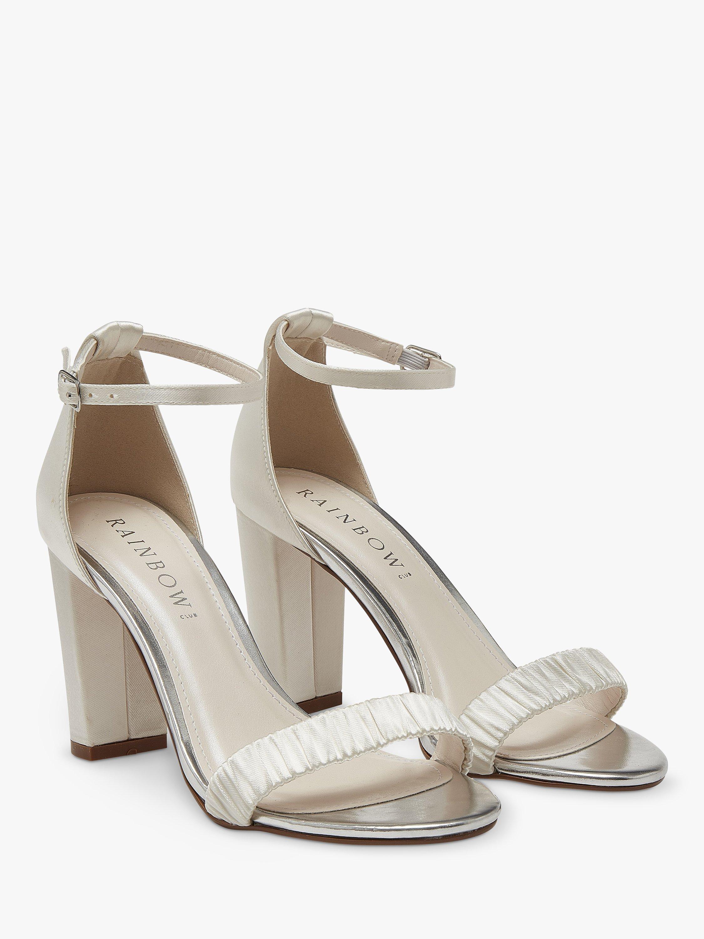 Product image 1 of 6, which shows Rainbow Club Lois Ruching Detail Wedding Sandals, Ivory Satin, 3.5