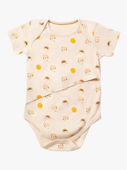 Little Green Radicals Kids' Adaptive Organic Cotton Sunshine & Rainbow Print Bodysuit, Navy, Cream