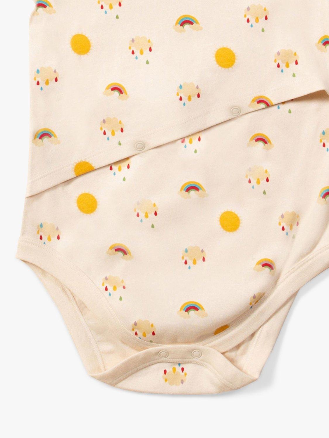 Product image 3 of 5, which shows Little Green Radicals Kids' Adaptive Organic Cotton Sunshine & Rainbow Print Bodysuit, Cream, 5-6 years