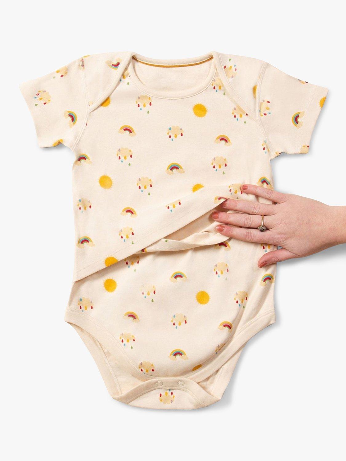 Product image 4 of 5, which shows Little Green Radicals Kids' Adaptive Organic Cotton Sunshine & Rainbow Print Bodysuit, Cream, 5-6 years