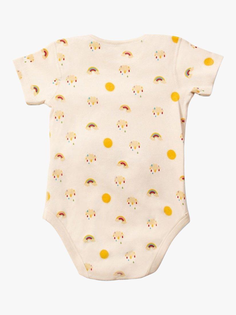 Product image 5 of 5, which shows Little Green Radicals Kids' Adaptive Organic Cotton Sunshine & Rainbow Print Bodysuit, Cream, 5-6 years